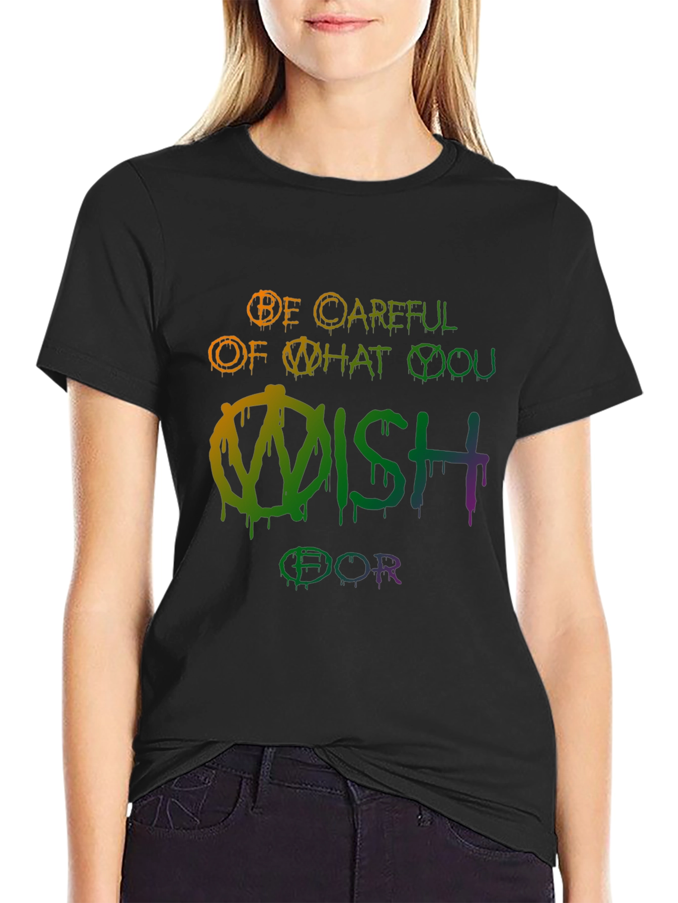 Black Be Careful What You Wish For Graphic Tee view 2