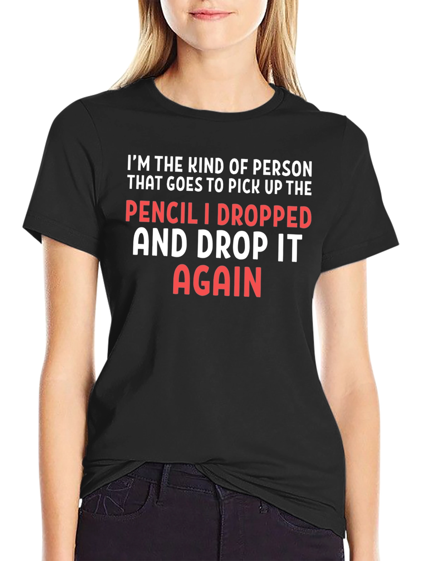 Black Funny Pencil Dropping T-Shirt view 2