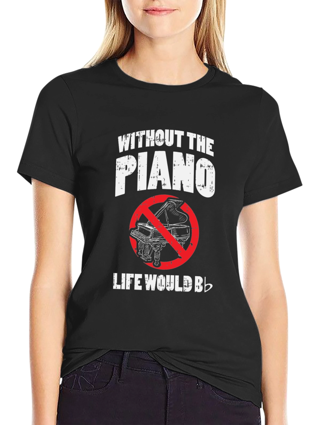 Black Piano T-Shirt - Without the Piano Life Would Be Flat view 2
