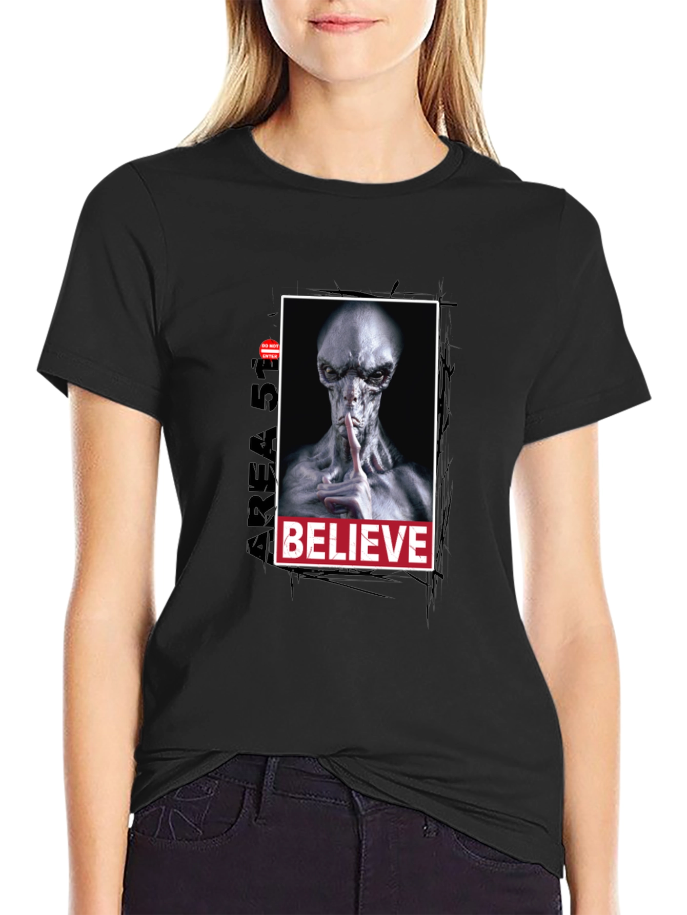 Black Area 51 Believe Alien Graphic Tee view 2
