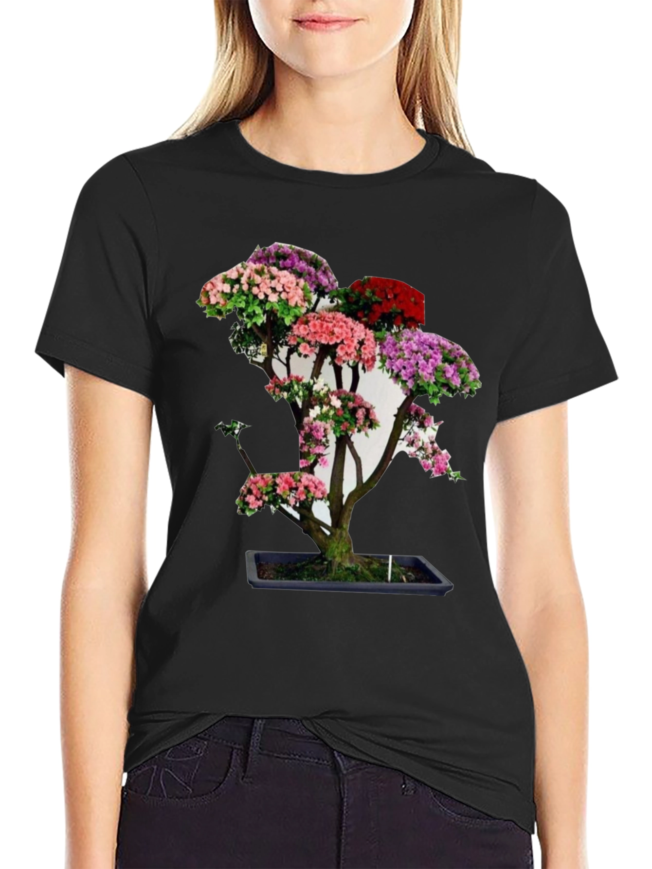 Black Bonsai Tree Graphic Tee - Unique Floral Design view 2