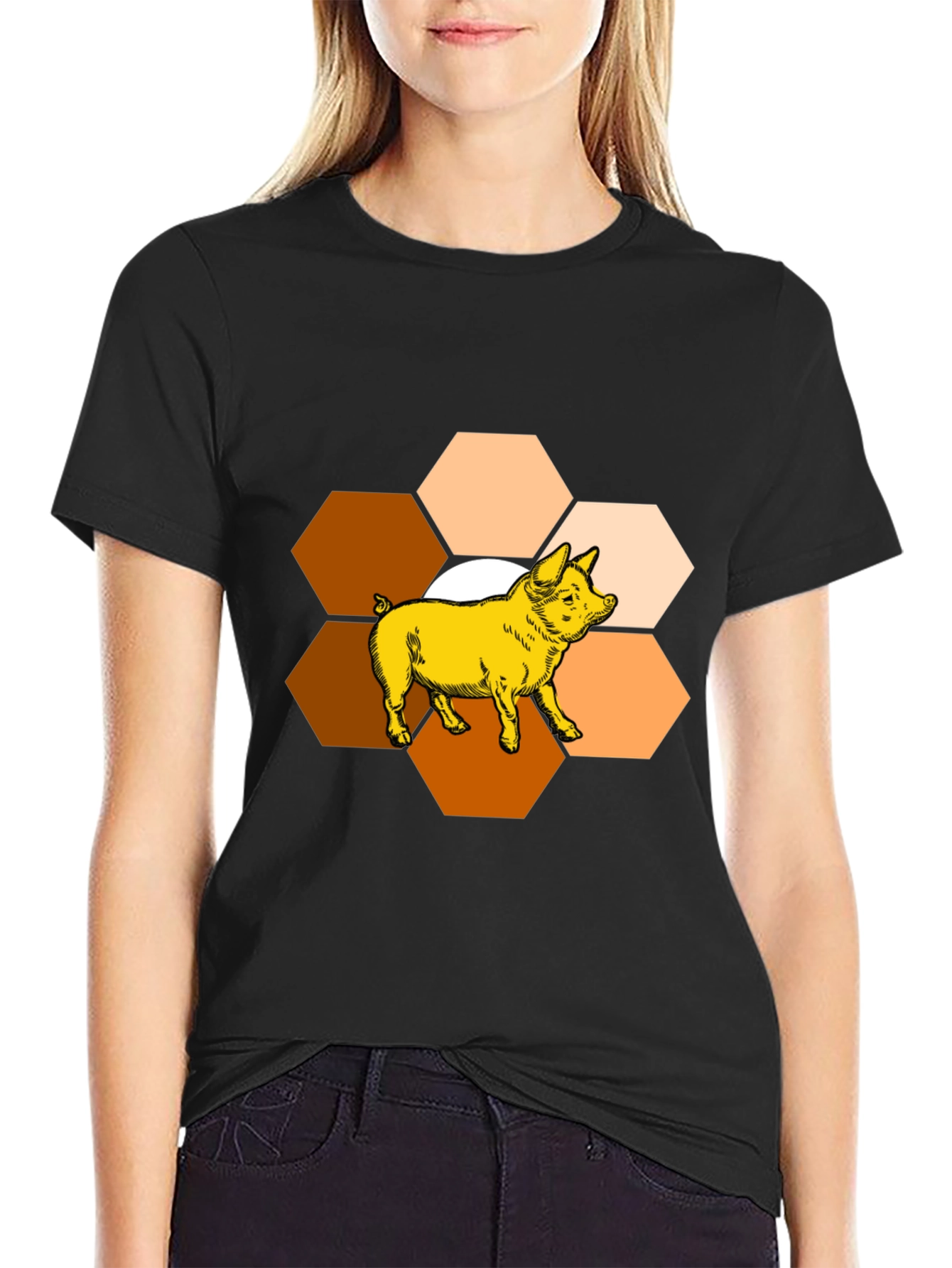 Black Honeycomb Pig Graphic Tee - Unique Design view 2