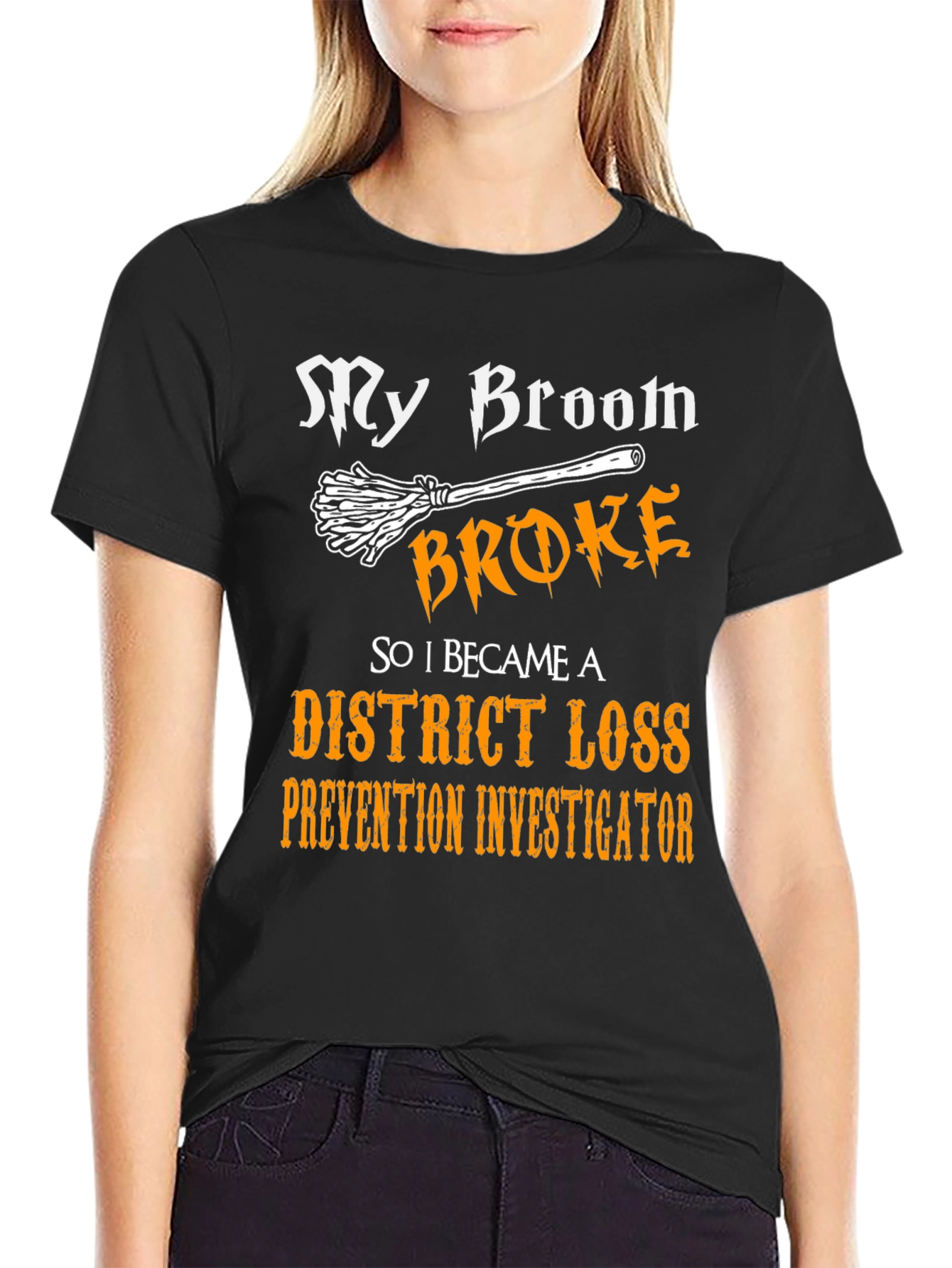 Black Funny District Loss Prevention Investigator T-Shirt view 2