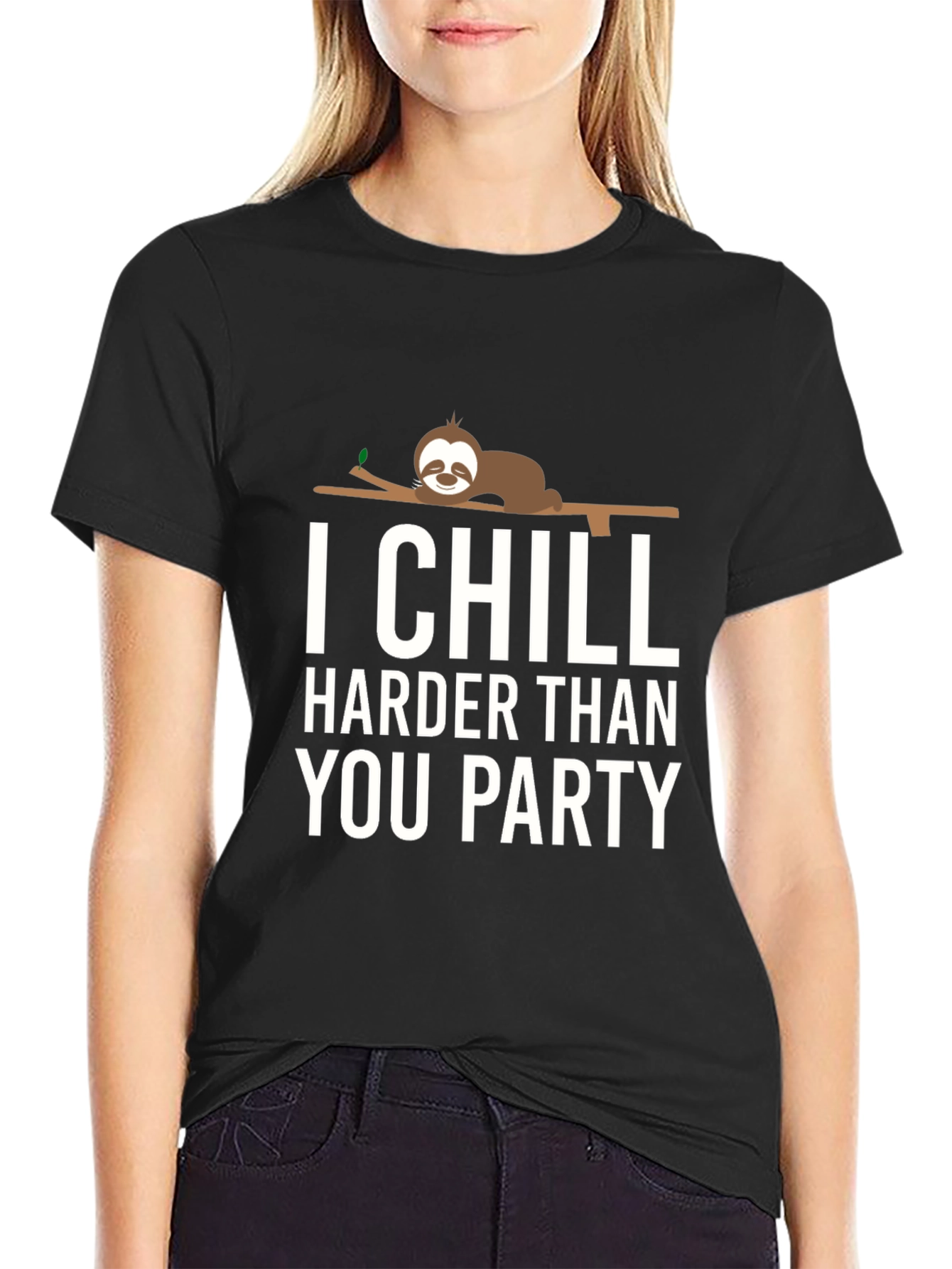 Black Chill Harder Sloth Graphic Tee - Relaxed Fit Black T-Shirt view 2