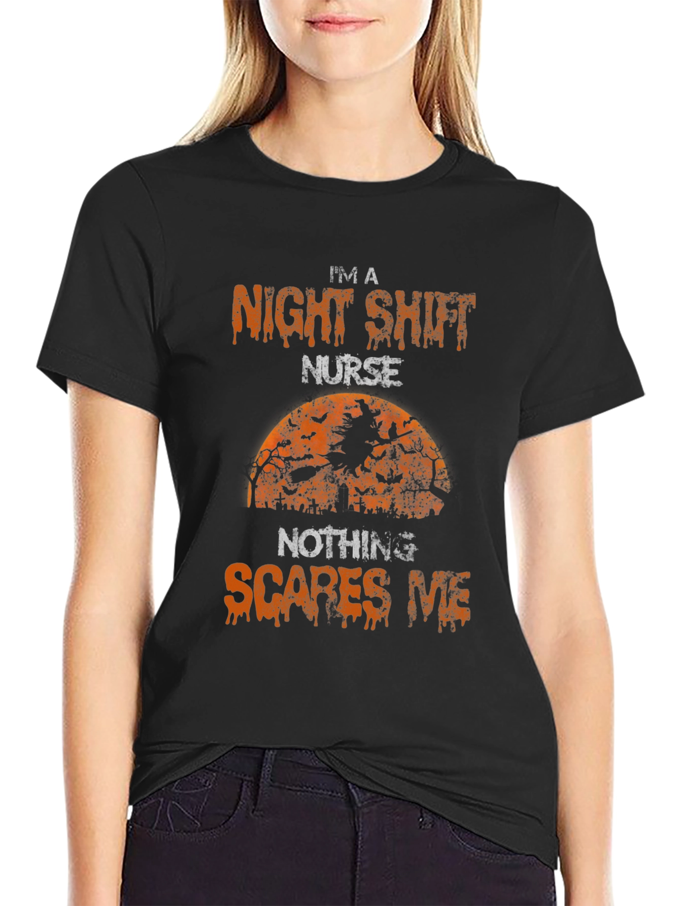 Black Night Shift Nurse Halloween T-Shirt view 2