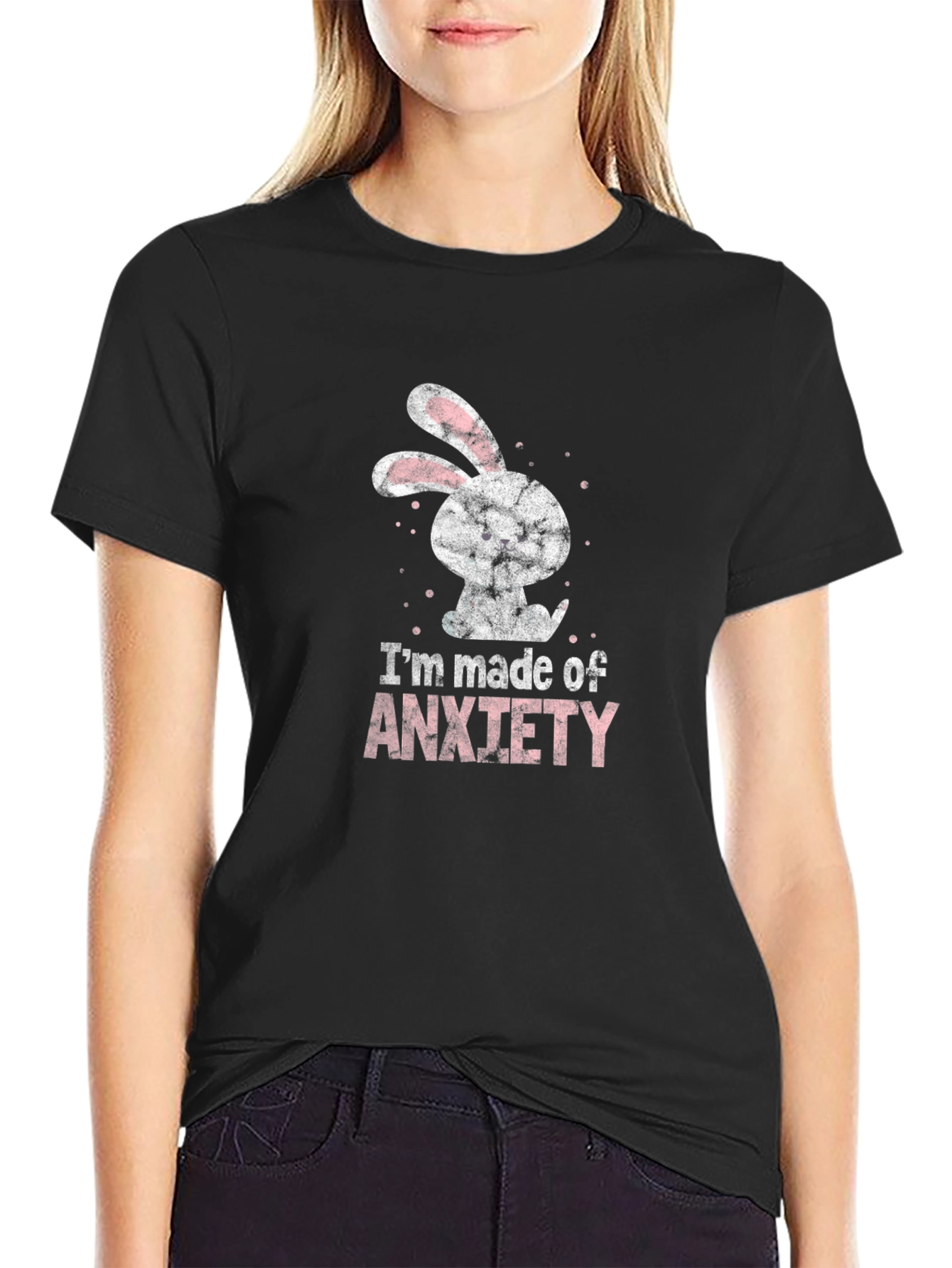 Black Anxiety Bunny Graphic T-Shirt - Soft Cotton Tee view 2
