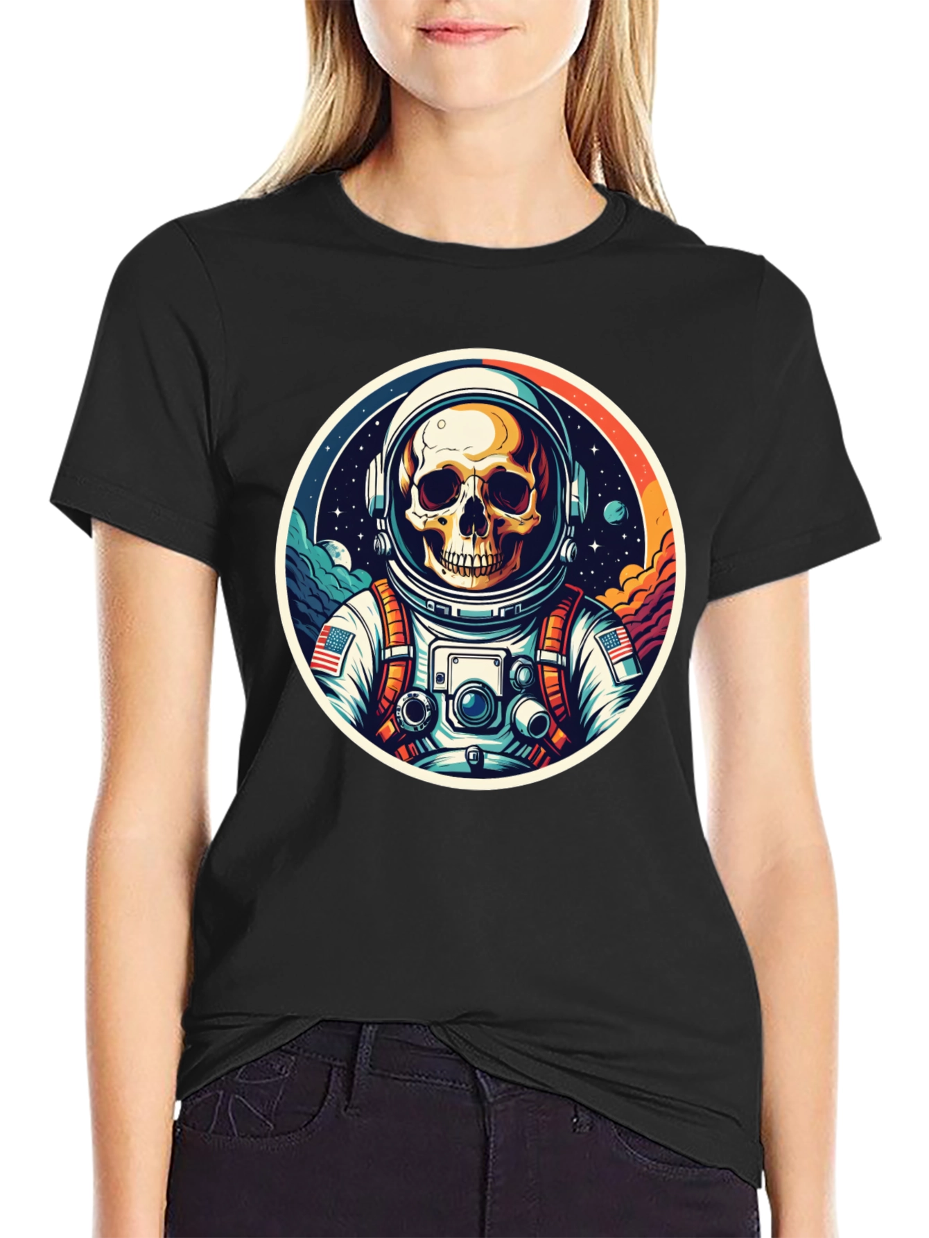 Black Astronaut Skull Black T-Shirt view 2