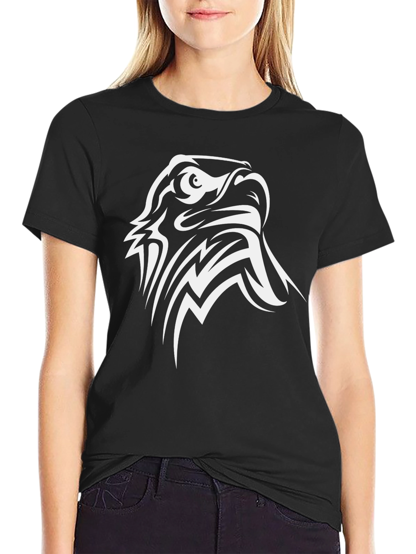 Black Eagle Graphic Black T-Shirt - Bold Tribal Design view 2