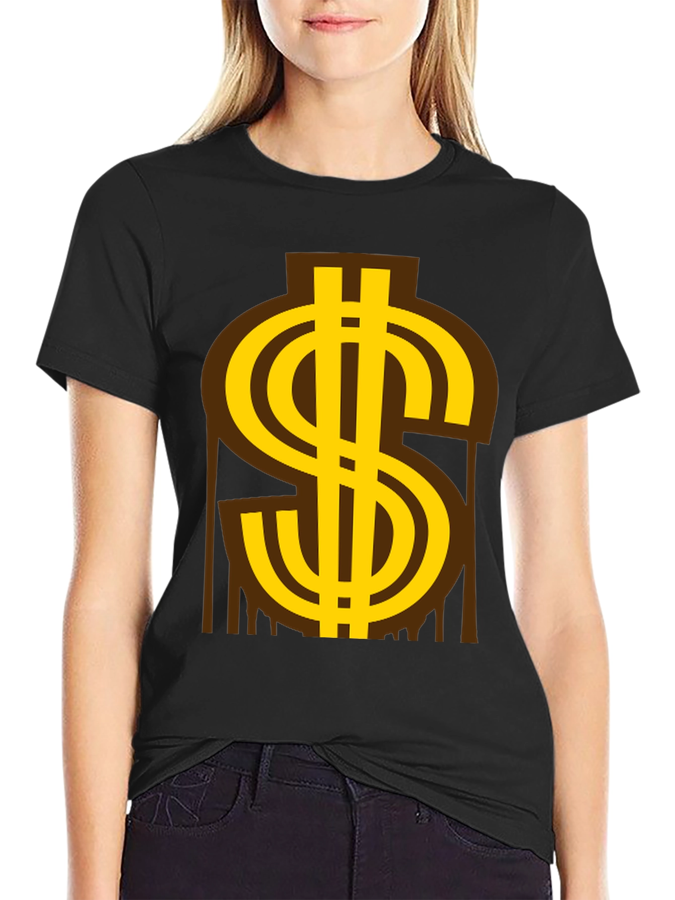 Black Gold Dollar Sign Graphic Tee view 2
