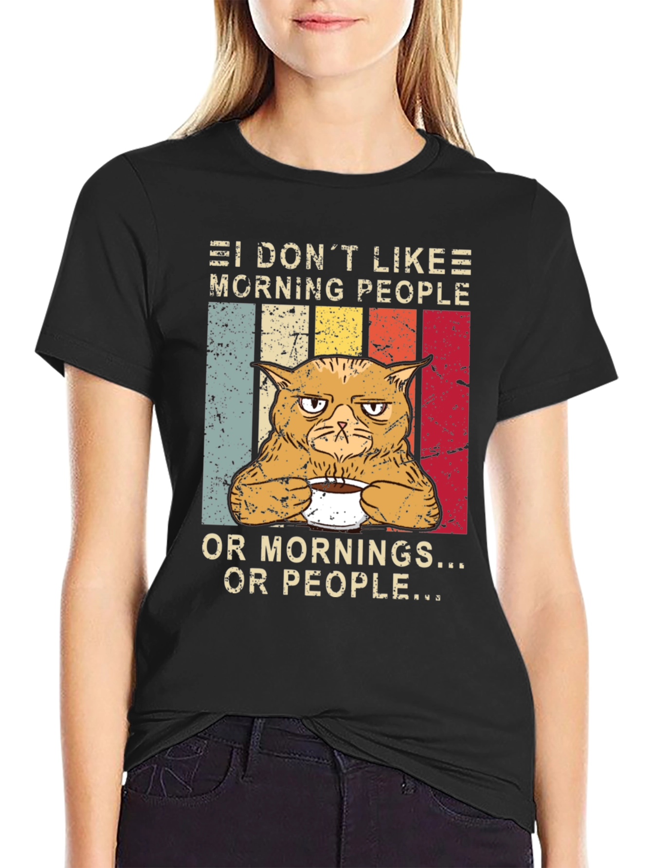 Black Grumpy Cat "I Don't Like Morning People" Graphic Tee view 2