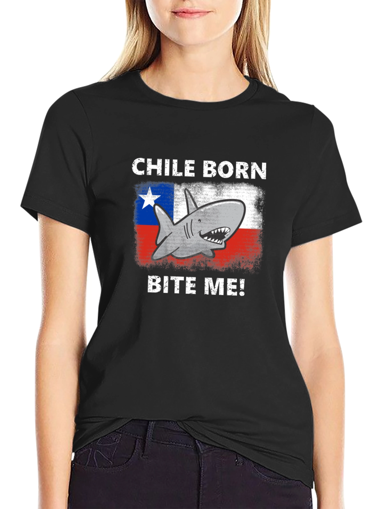 Black Chile Born Shark Bite Me! Graphic T-Shirt view 2