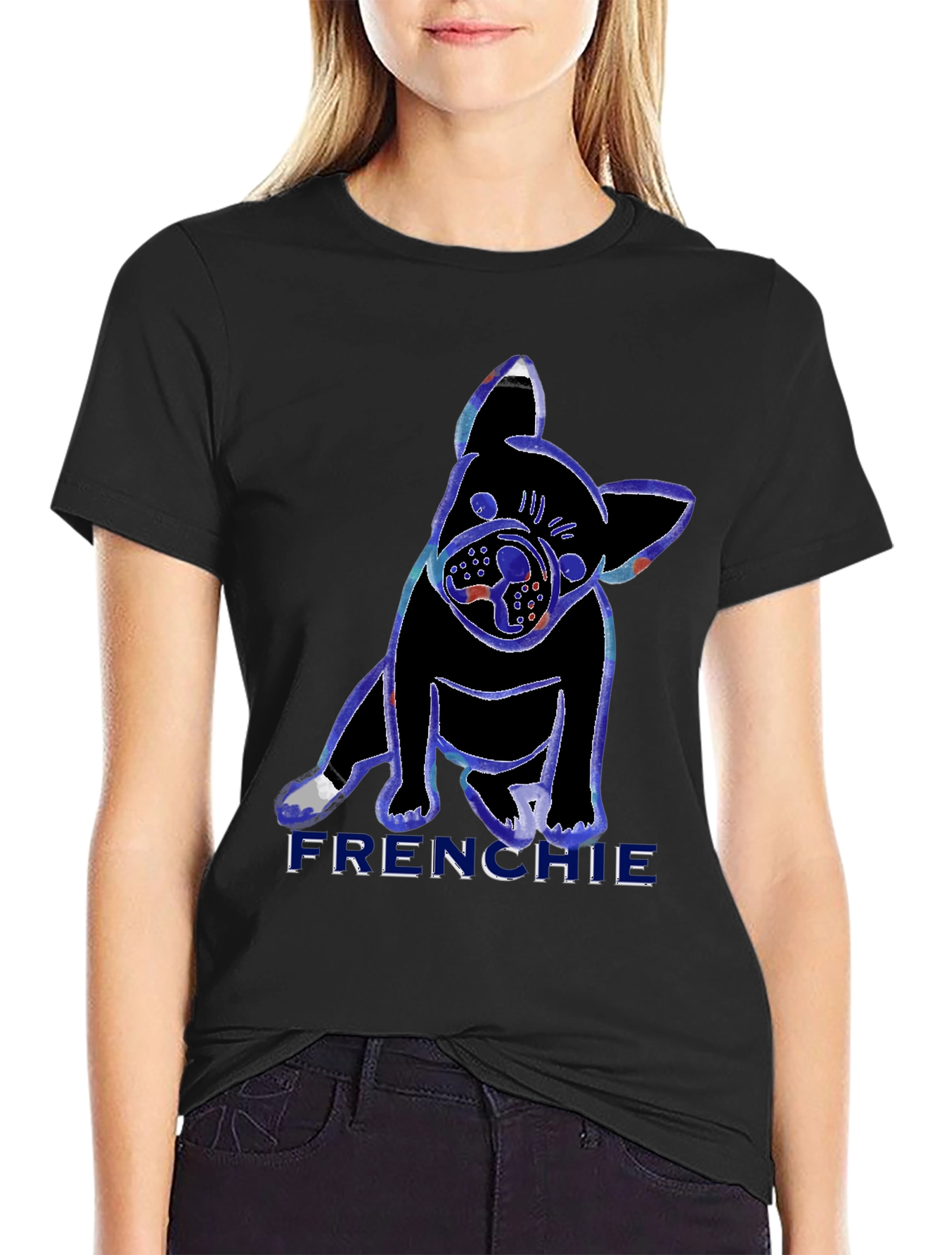 Black Frenchie Dog Graphic T-Shirt view 2