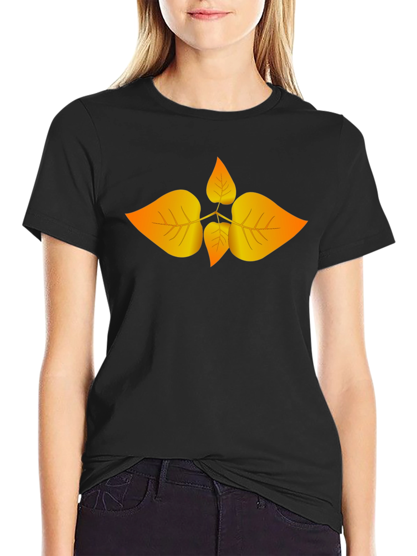 Black Autumn Leaf Graphic Black T-Shirt view 2