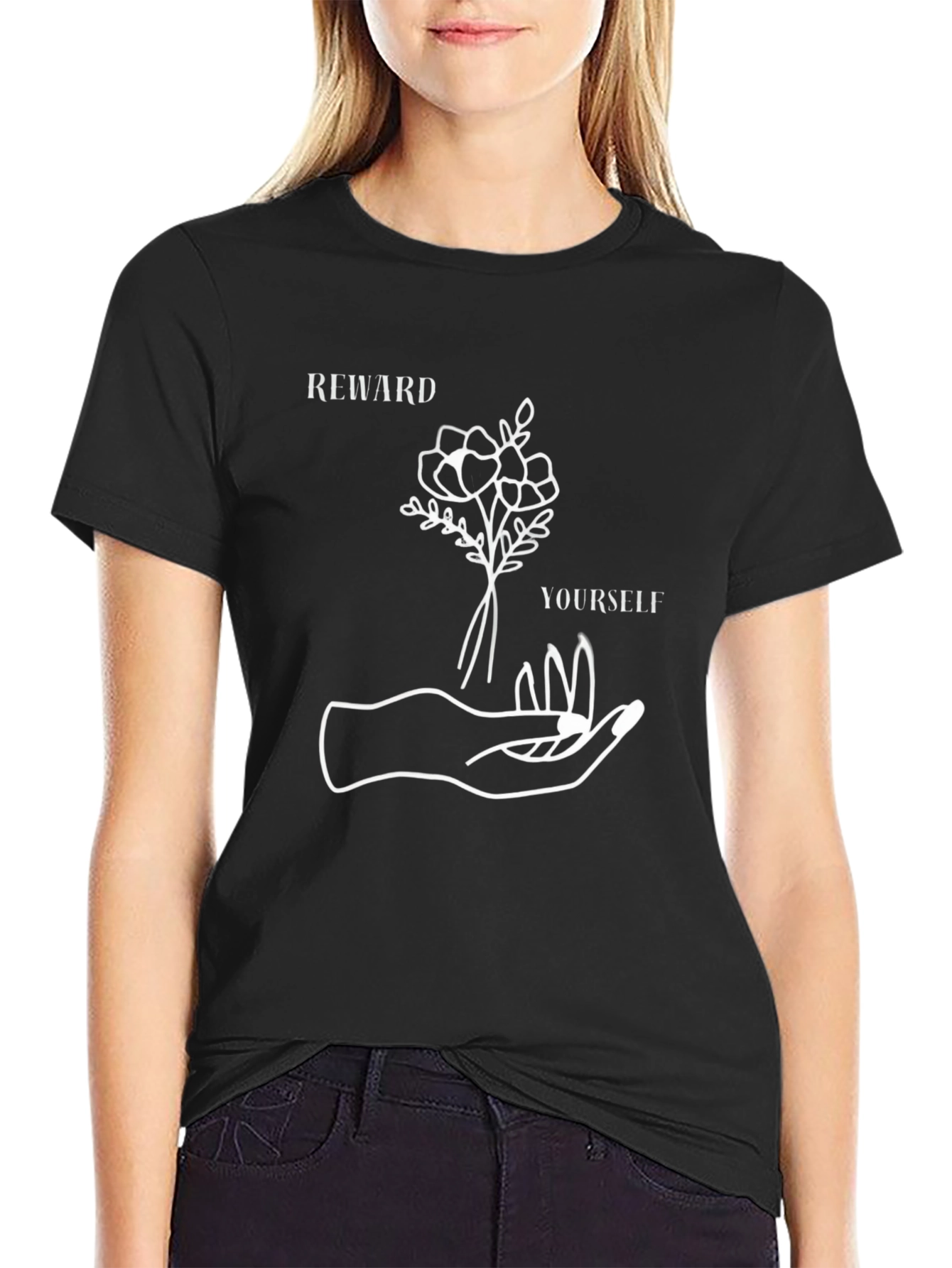 Black Reward Yourself Graphic Tee - Black Cotton Casual T-Shirt view 2