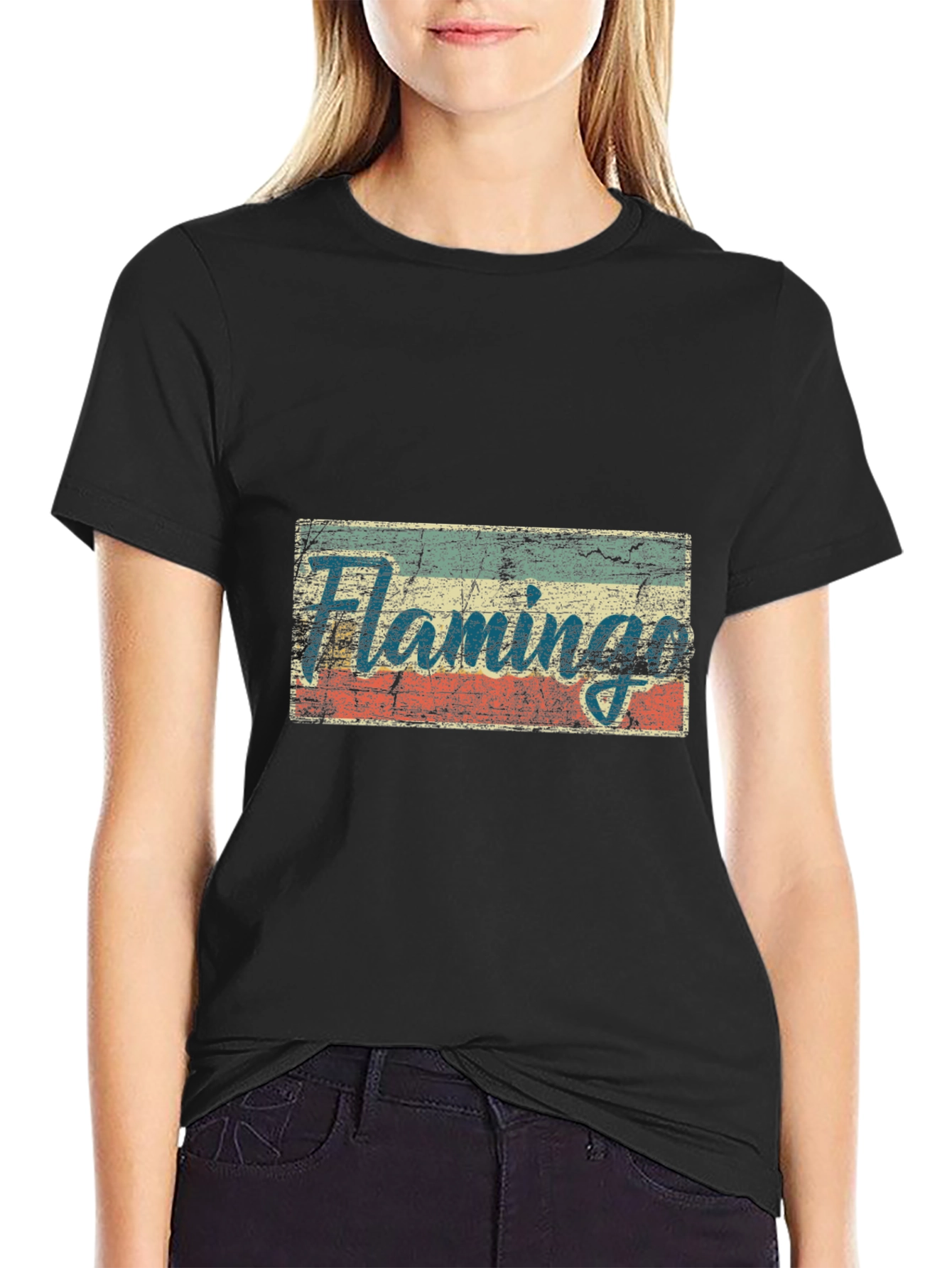 Black Vintage Flamingo Graphic T-Shirt - Retro Style view 2