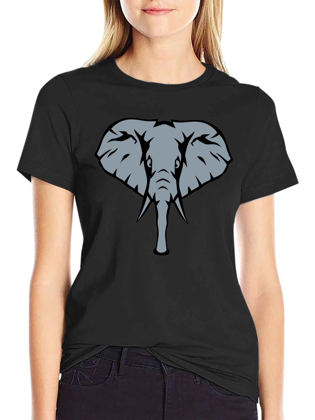 Black Elephant Graphic Print Black T-Shirt view 2