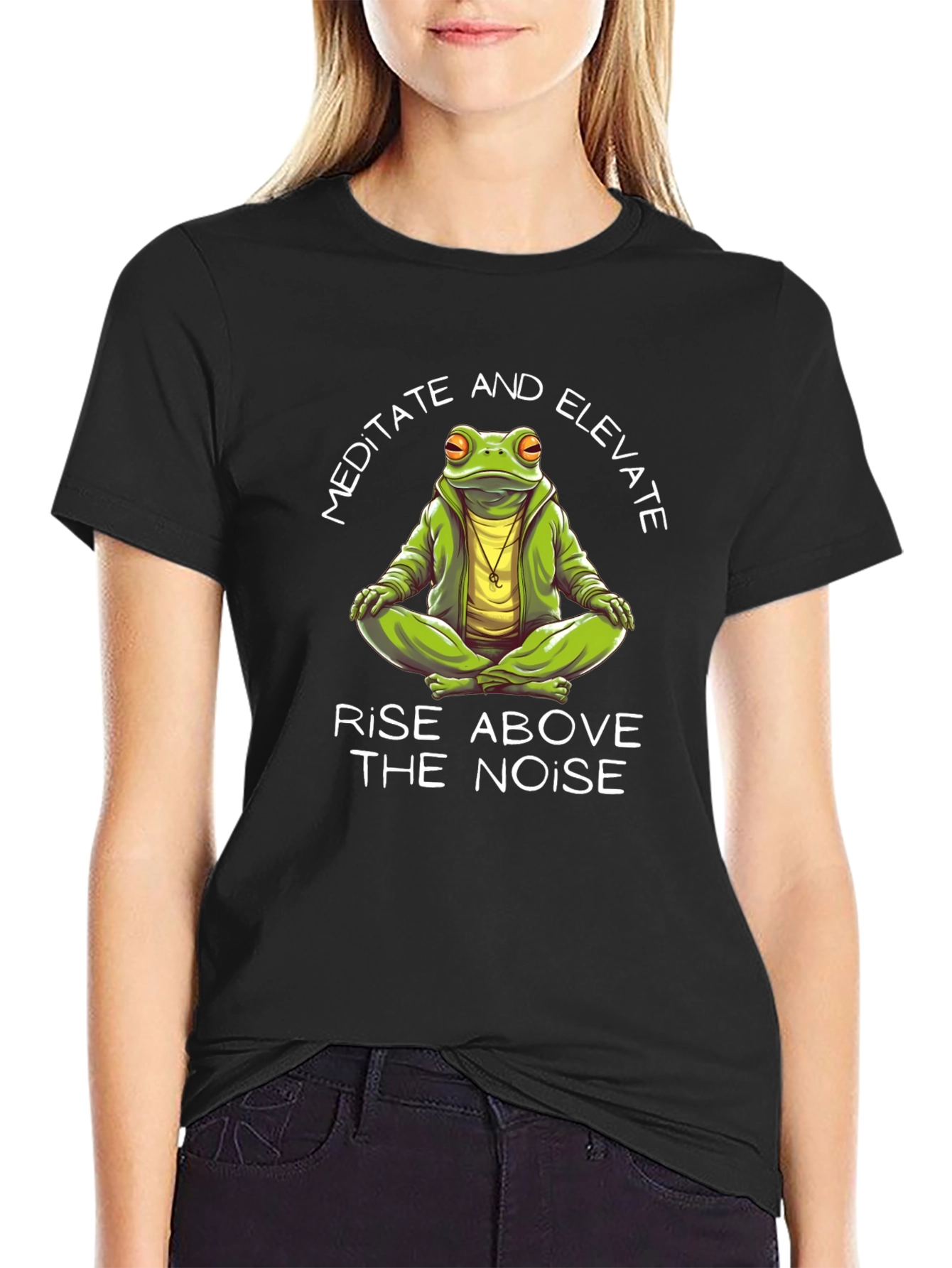 Black Meditate and Elevate Frog Graphic Tee view 2