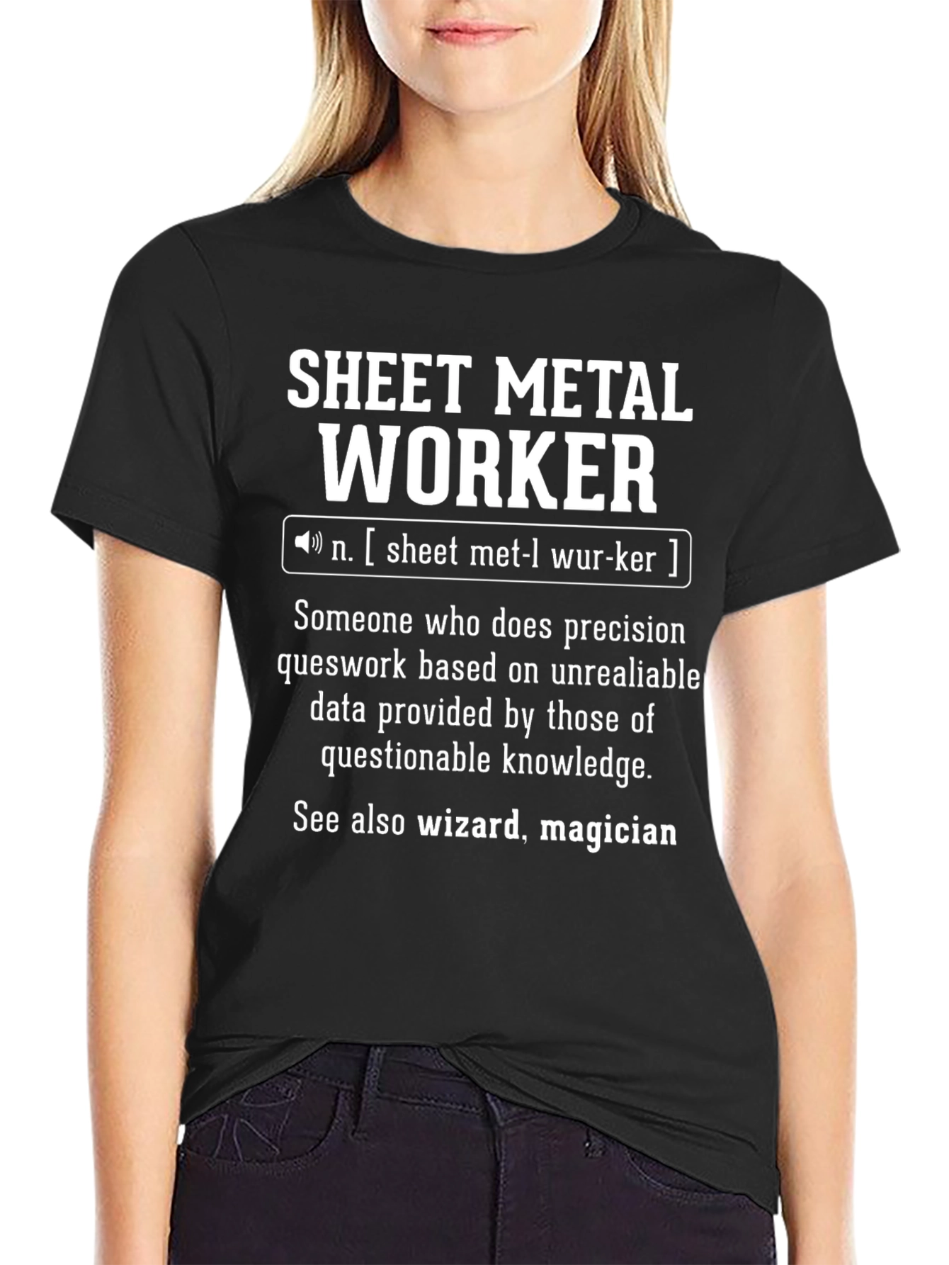 Black Sheet Metal Worker Definition T-Shirt view 2