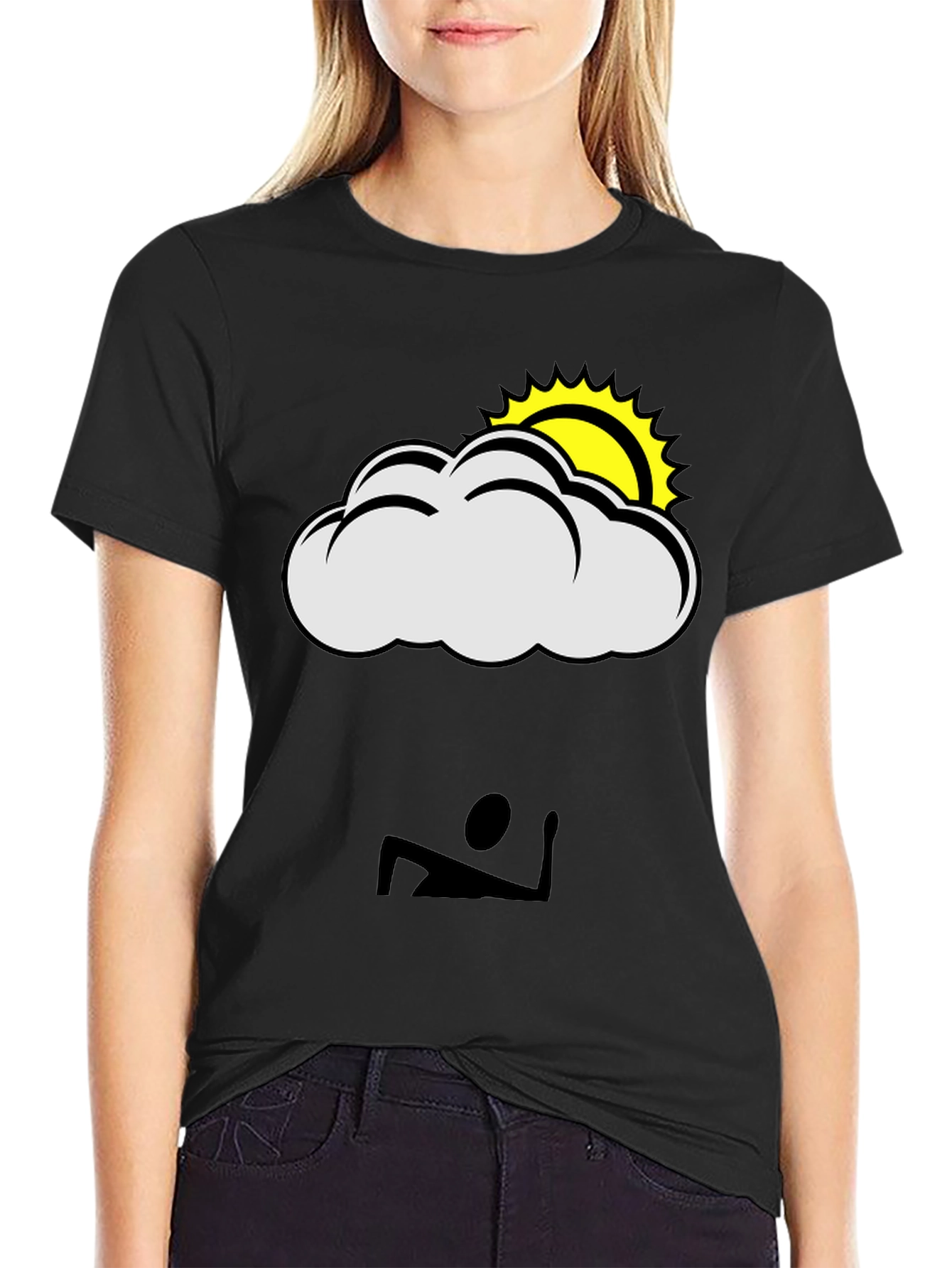Black Cloud & Sun Graphic T-Shirt - Black Casual Tee view 2