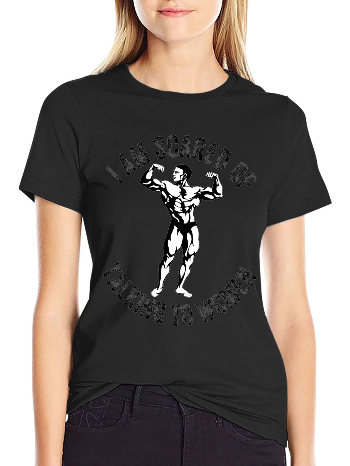 Black Scared of Talking To Women Funny Bodybuilder T-Shirt view 2
