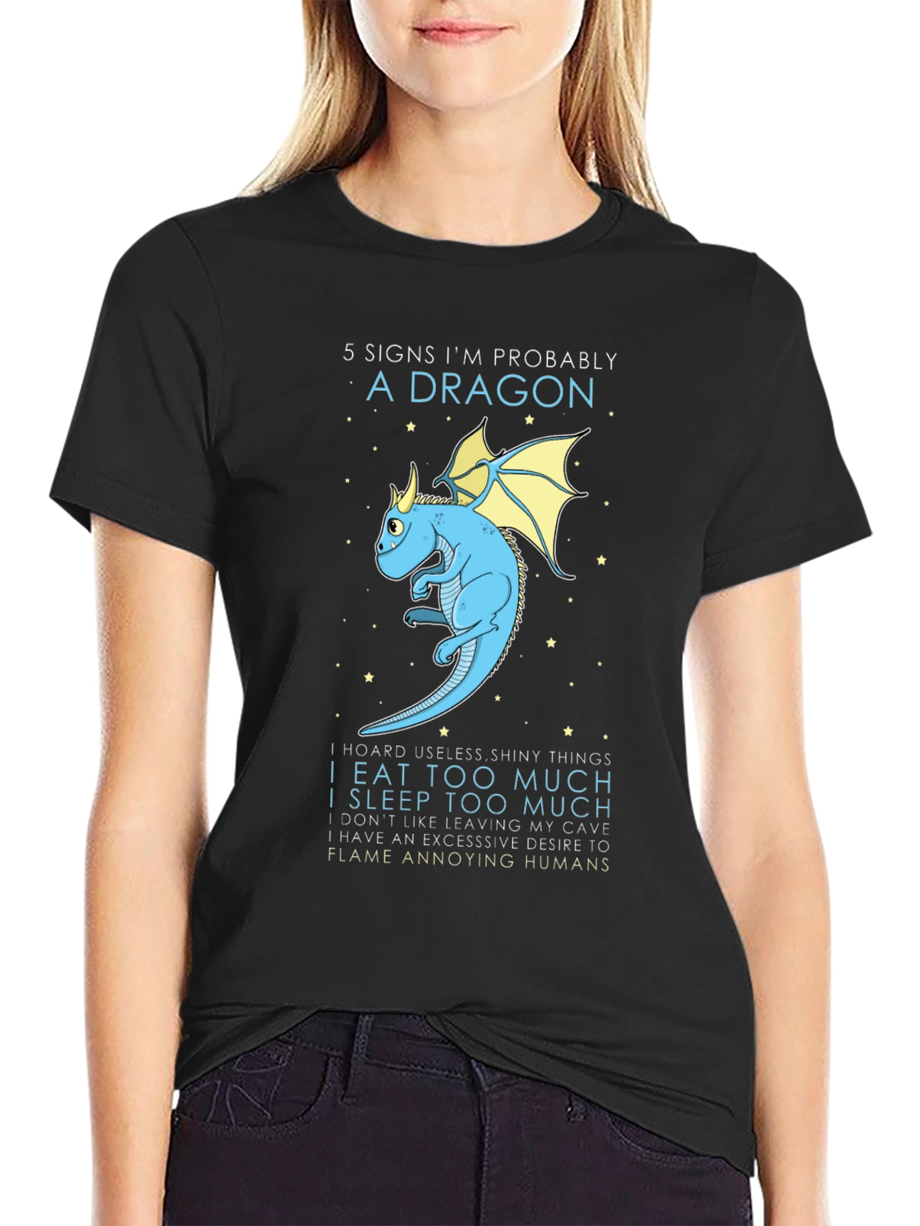 Black 5 Signs I'm Probably a Dragon Funny Graphic T-Shirt view 2