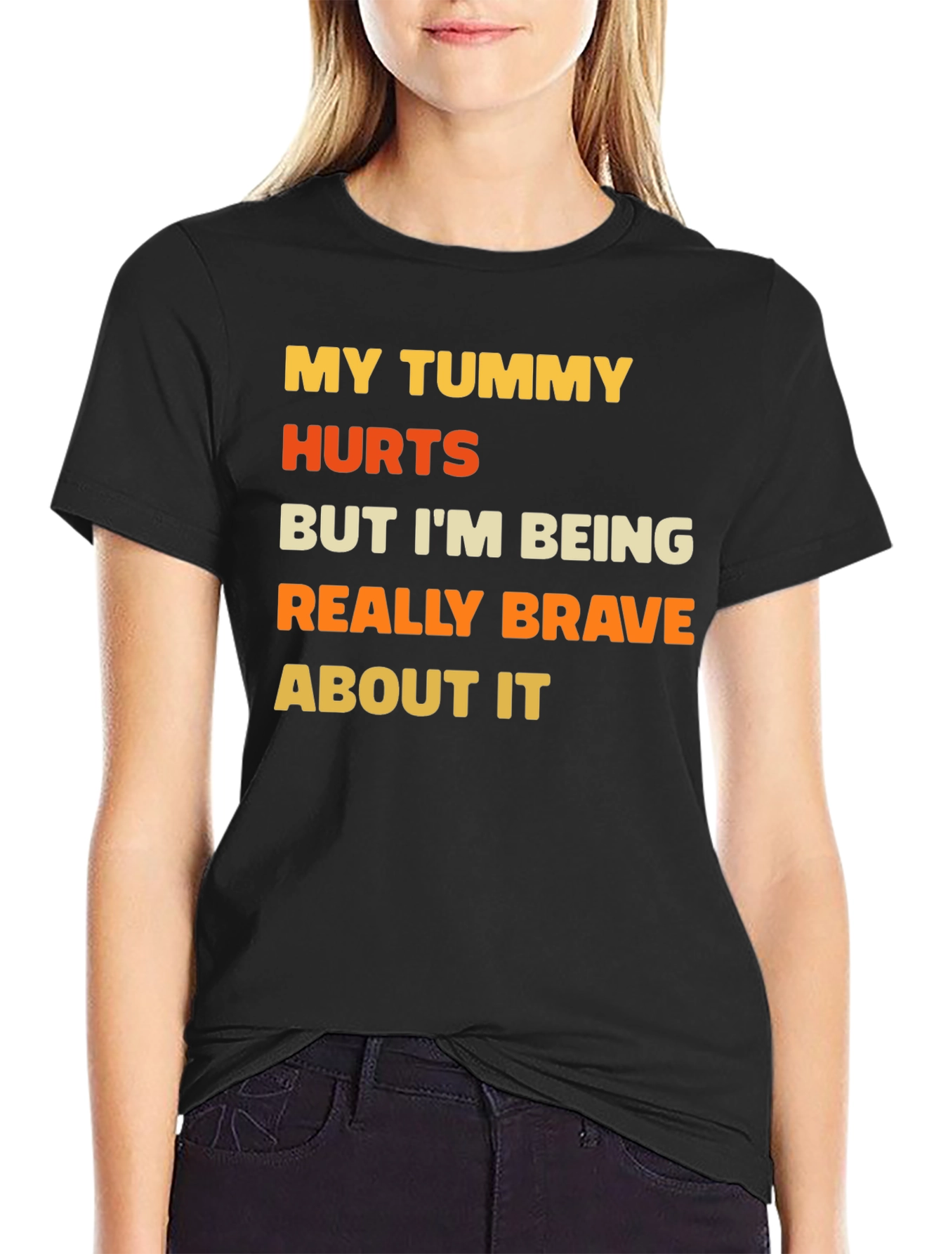 Black Funny Tummy Hurts Brave Graphic Tee view 2