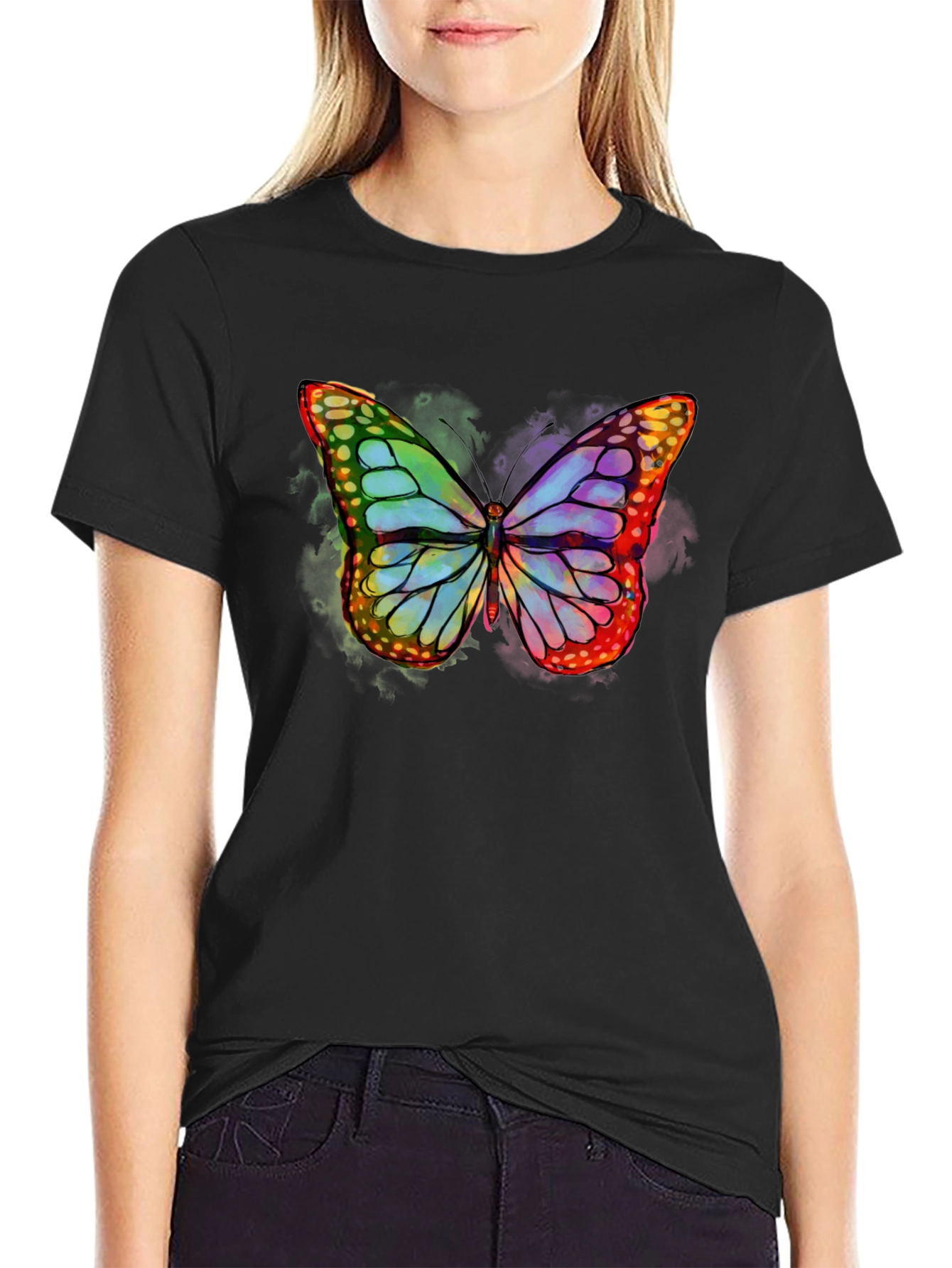 Black Butterfly Graphic T-Shirt - Vibrant Colors view 2