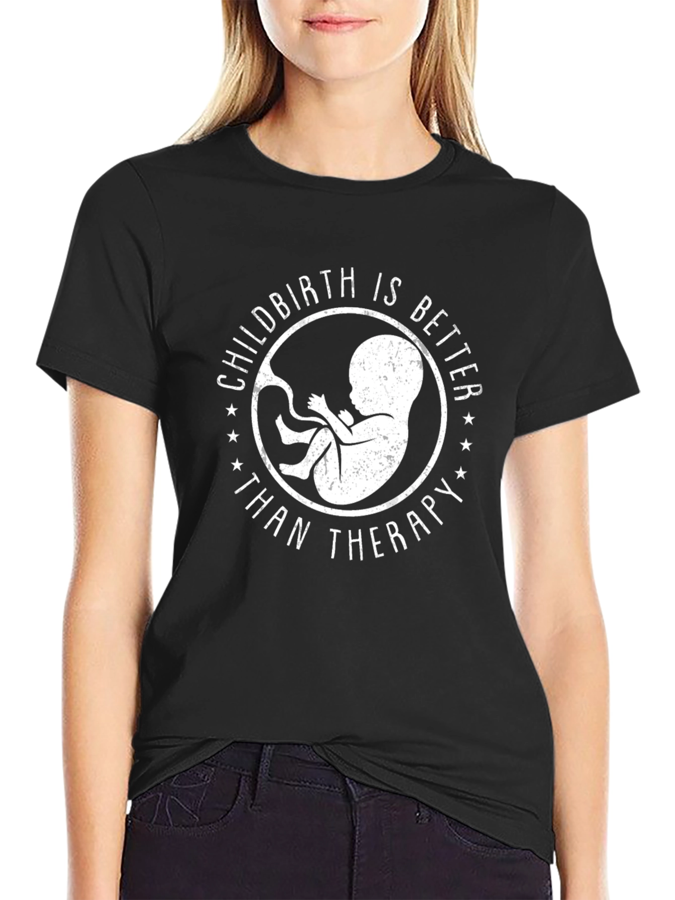 Black Childbirth Better Than Therapy Black Graphic Tee view 2
