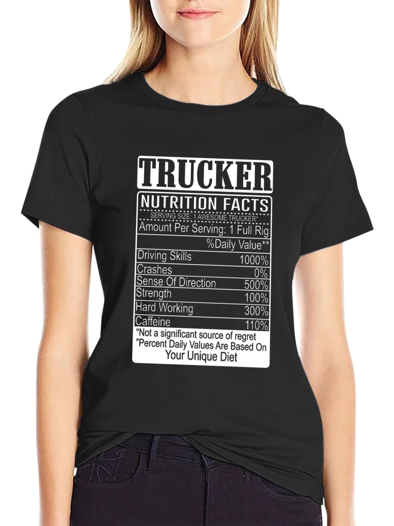Black Trucker Nutrition Facts T-Shirt - Funny Truck Driver Tee view 2