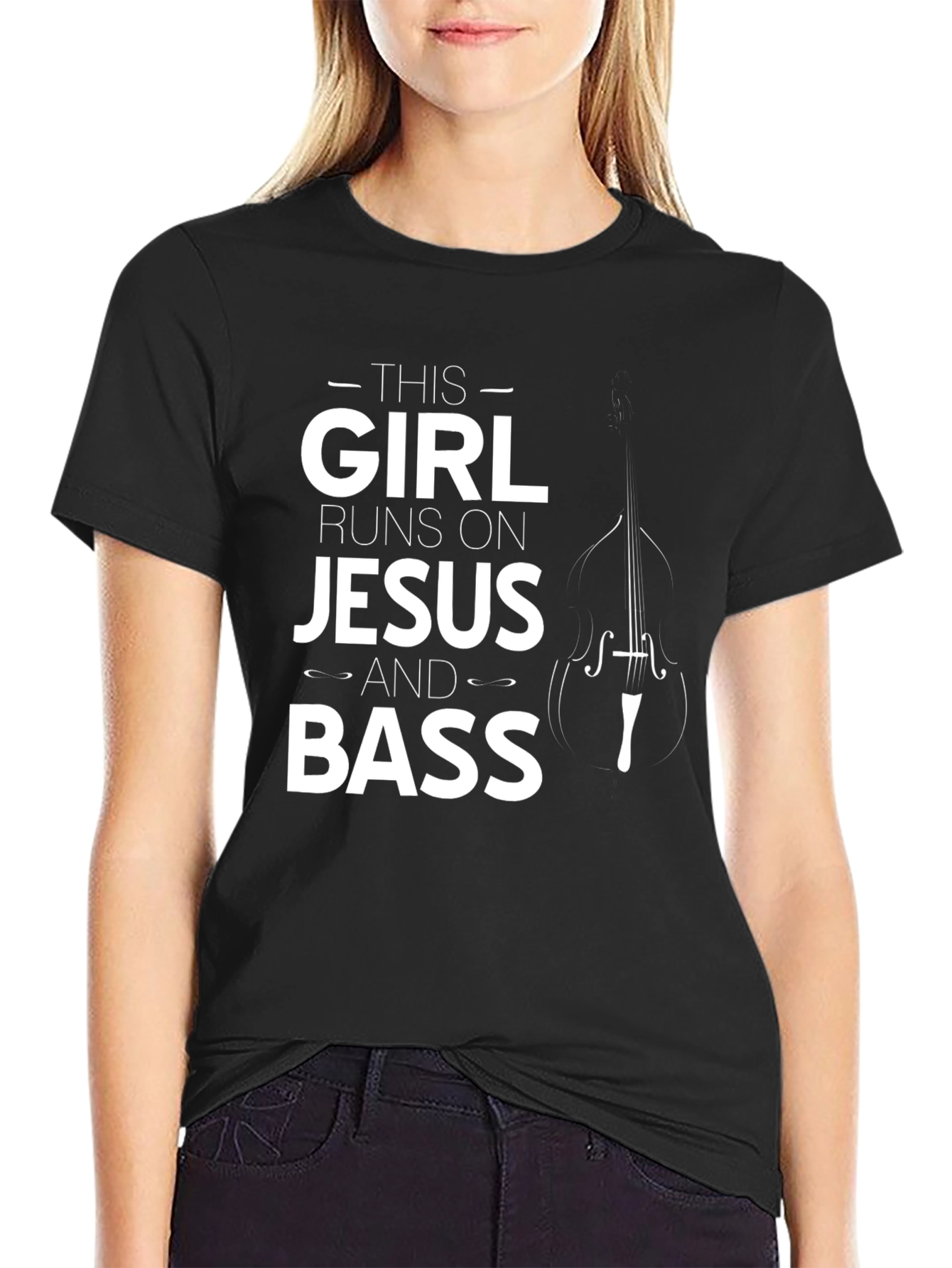 Black This Girl Runs on Jesus and Bass Black Tee view 2
