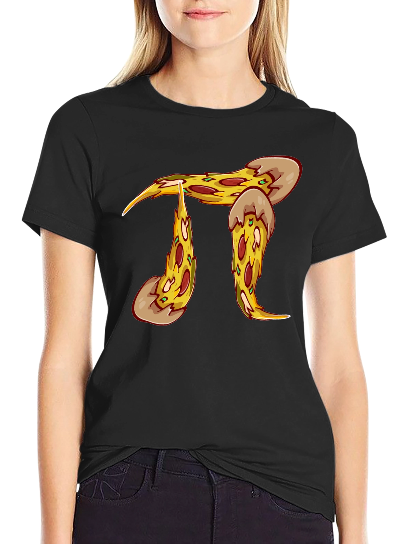 Black Pizza Pi Graphic T-Shirt - Black Cotton Blend view 2