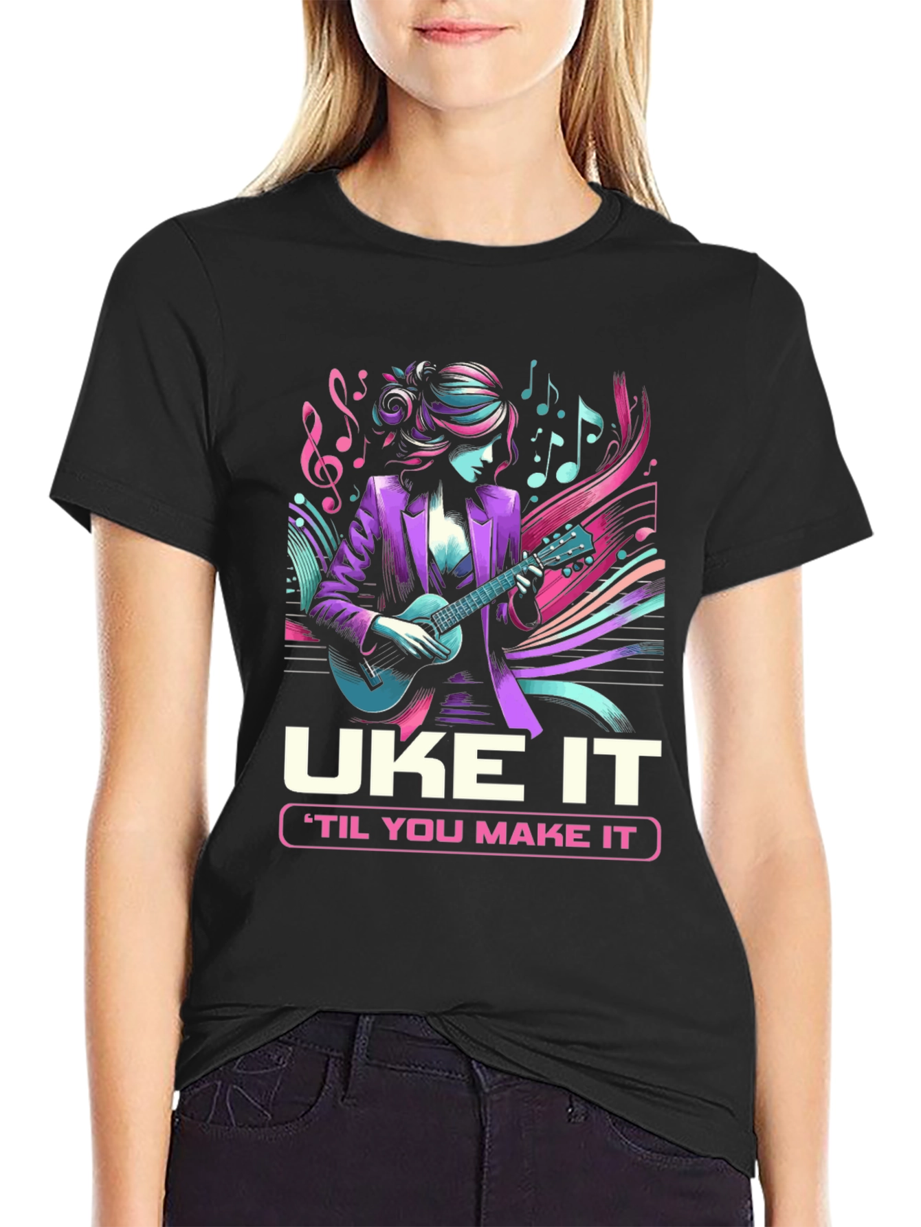 Black Uke It 'Til You Make It Graphic Tee view 2
