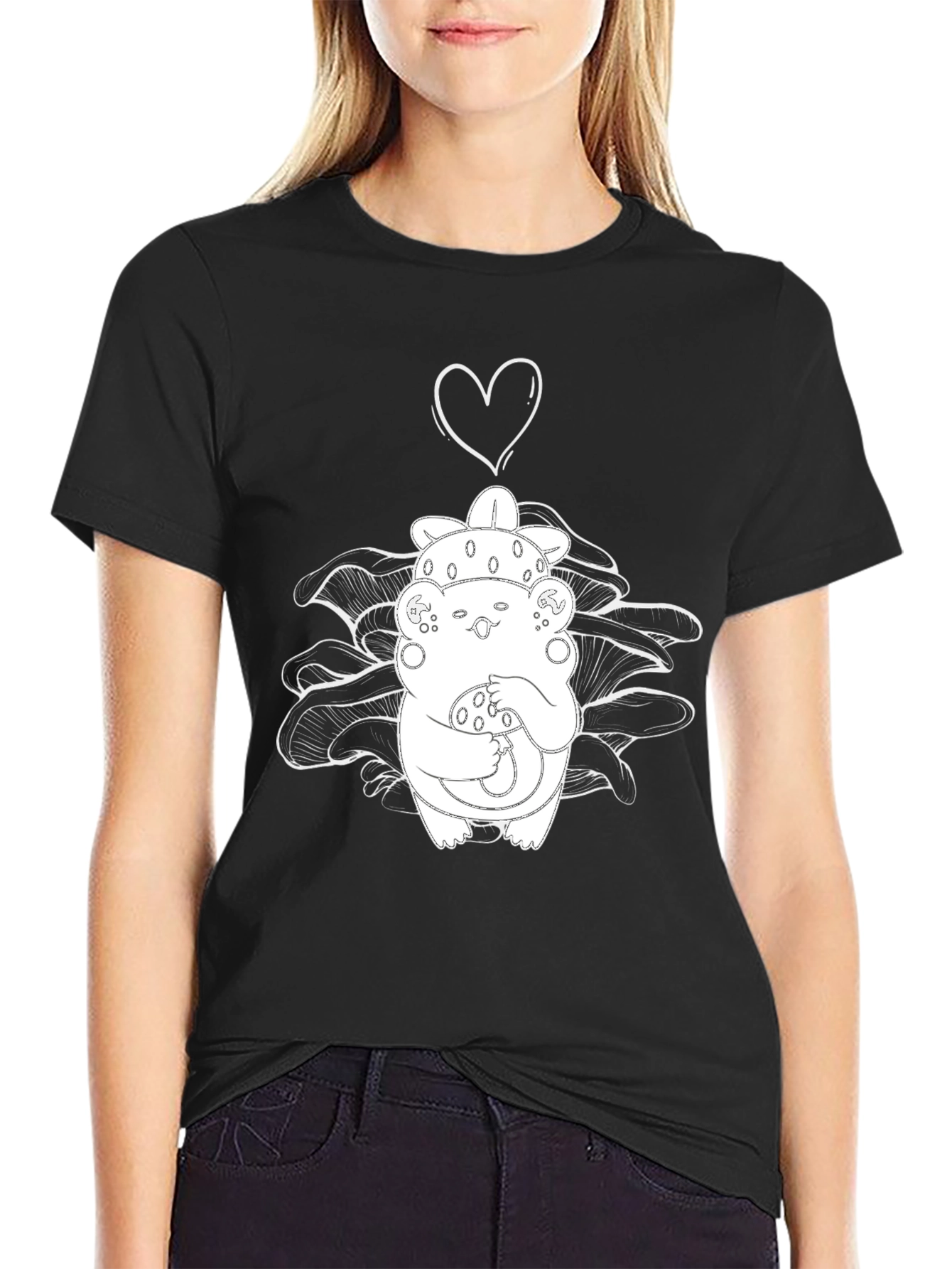 Black Mushroom Love Graphic Tee - Black Cotton Blend T-Shirt view 2
