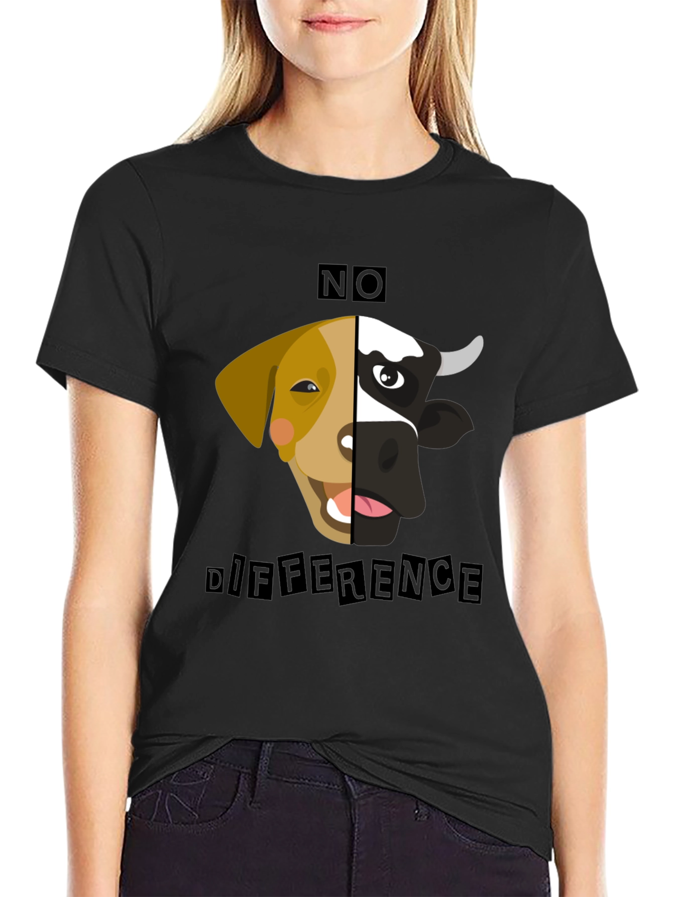 Black No Difference Tee: Vegan Animal Rights T-Shirt view 2