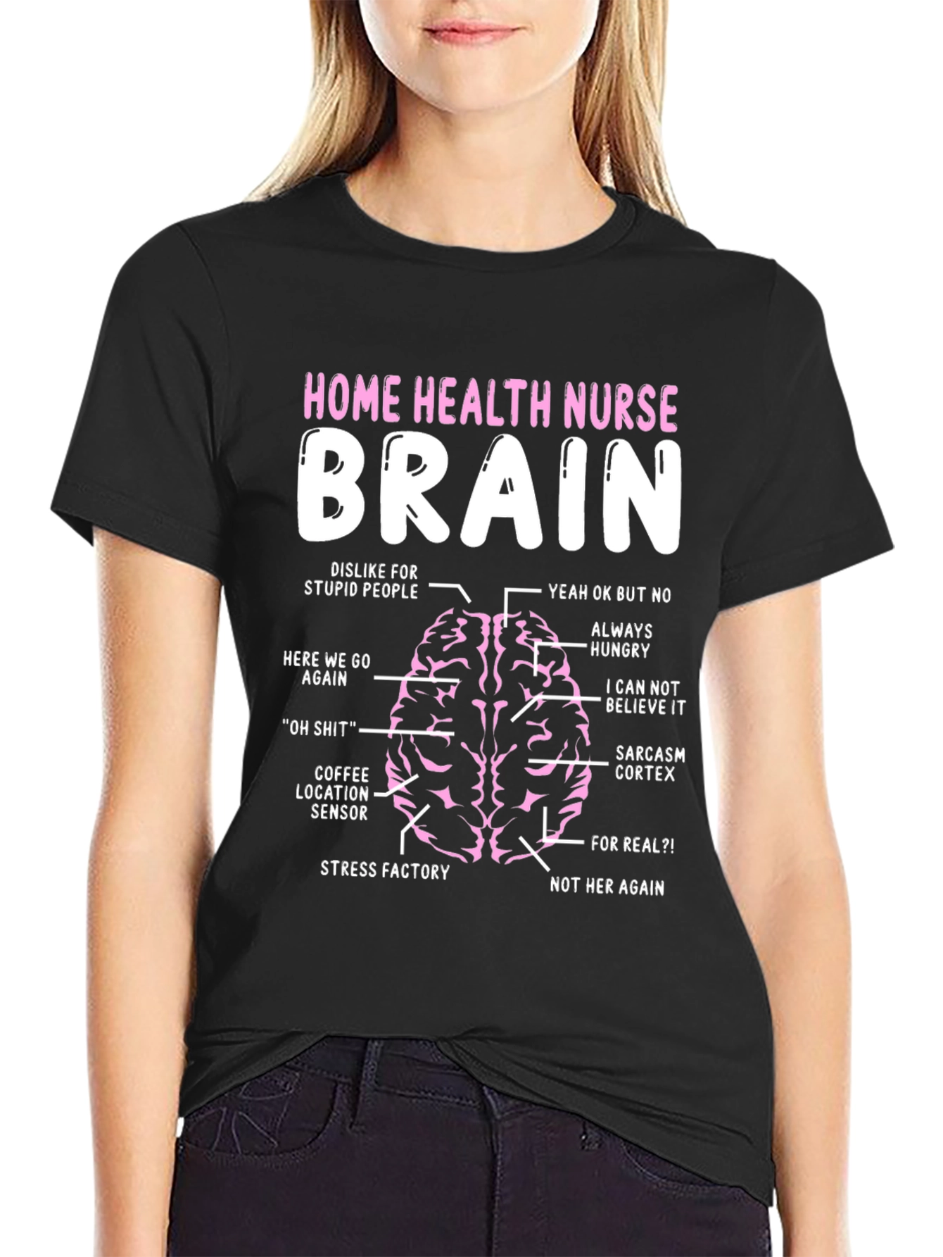 Black Home Health Nurse Brain T-Shirt Funny Nurse Gift view 2