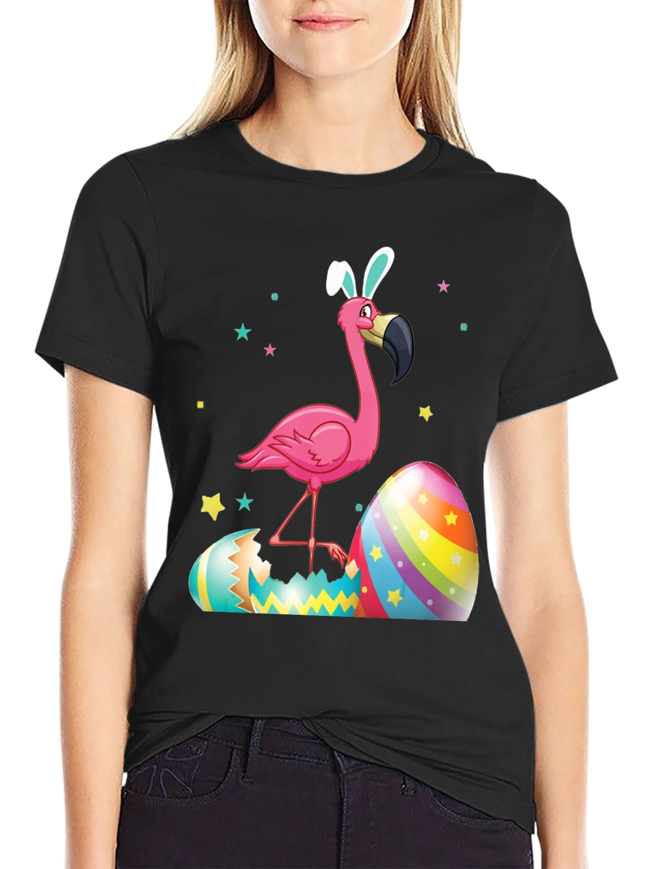 Black Easter Flamingo T-Shirt view 2