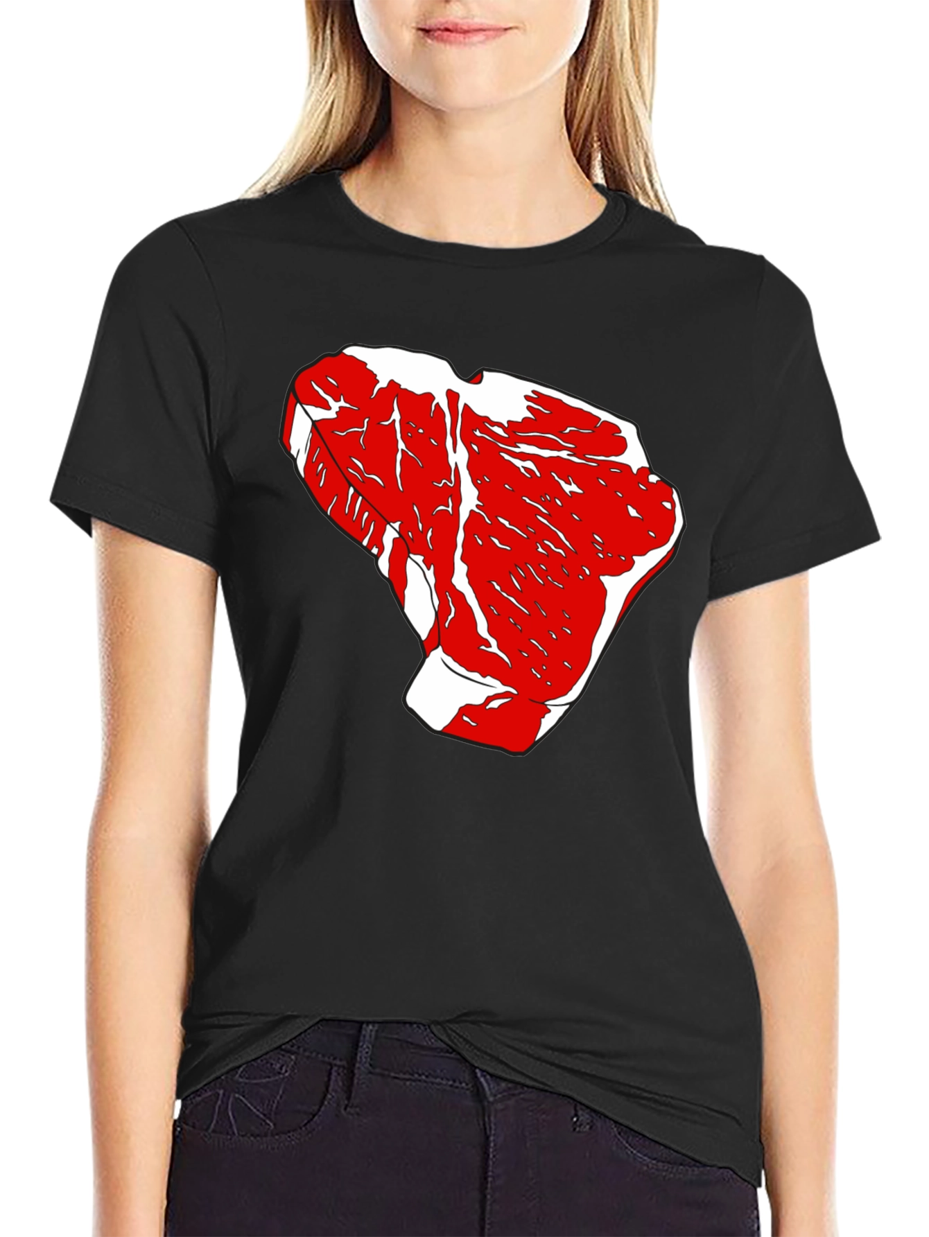 Black Steak Graphic Tee - Black Cotton T-Shirt view 2