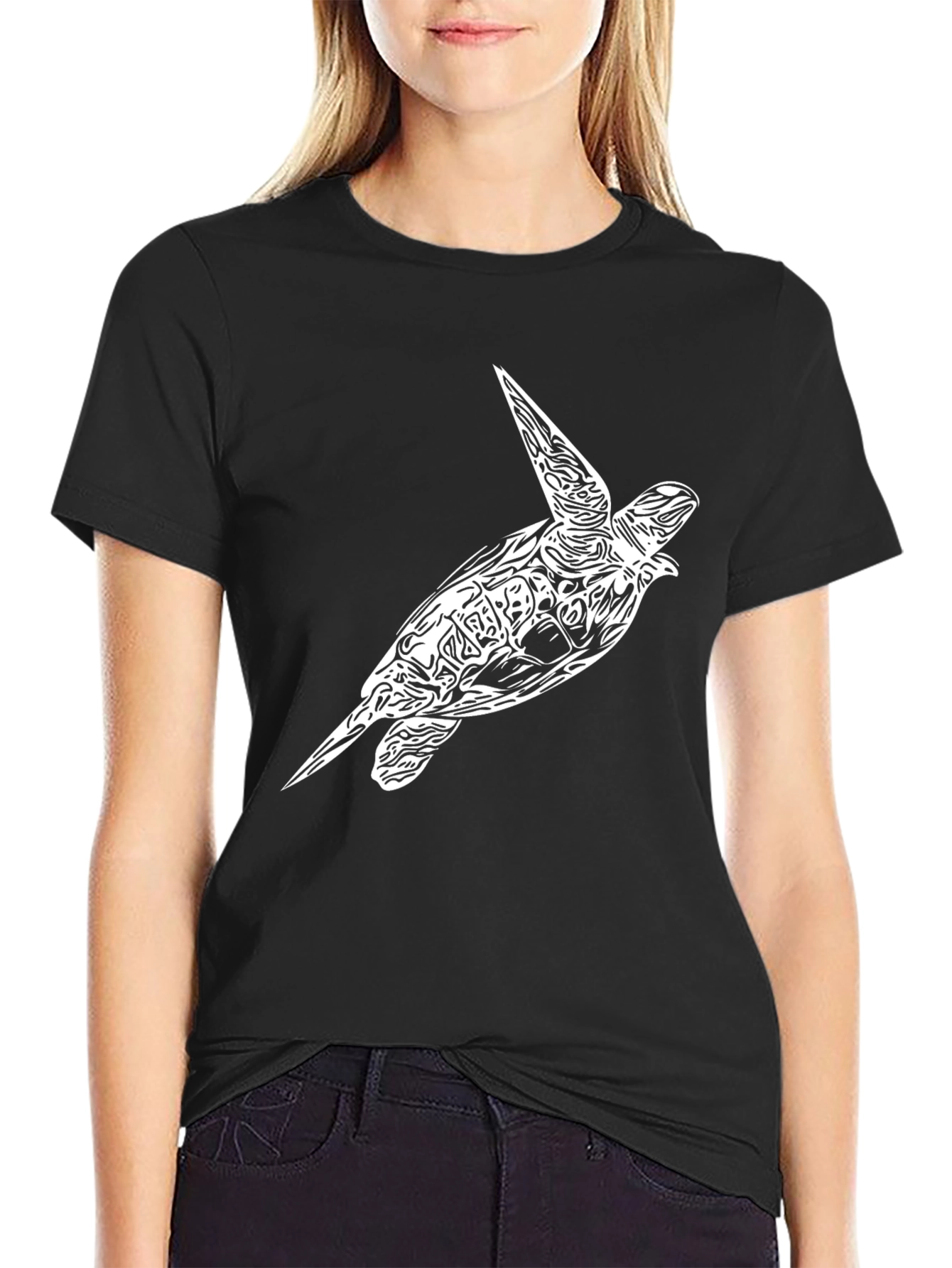 Black Turtle Graphic Tee - Black Cotton T-Shirt view 2