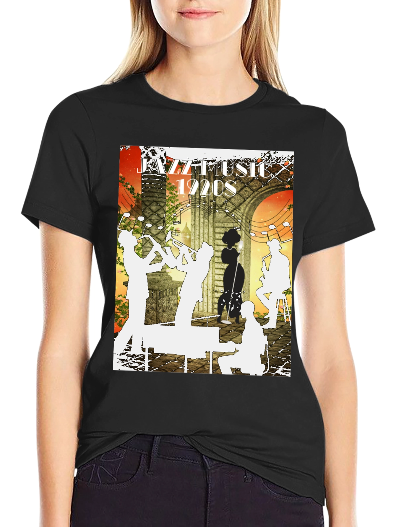Black Jazz Music 1920s Graphic Tee view 2