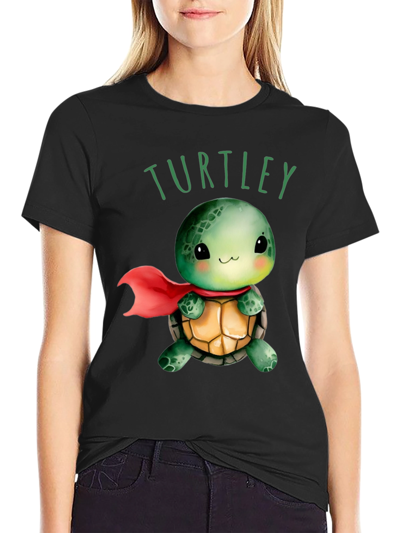 Black Turtley T-Shirt - Cute Turtle Superhero Tee view 2