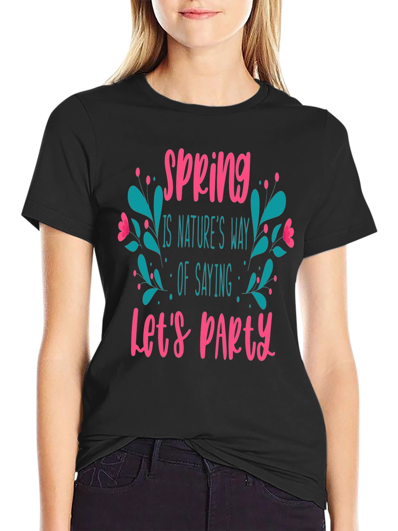 Black Spring Let's Party Black Graphic T-Shirt view 2