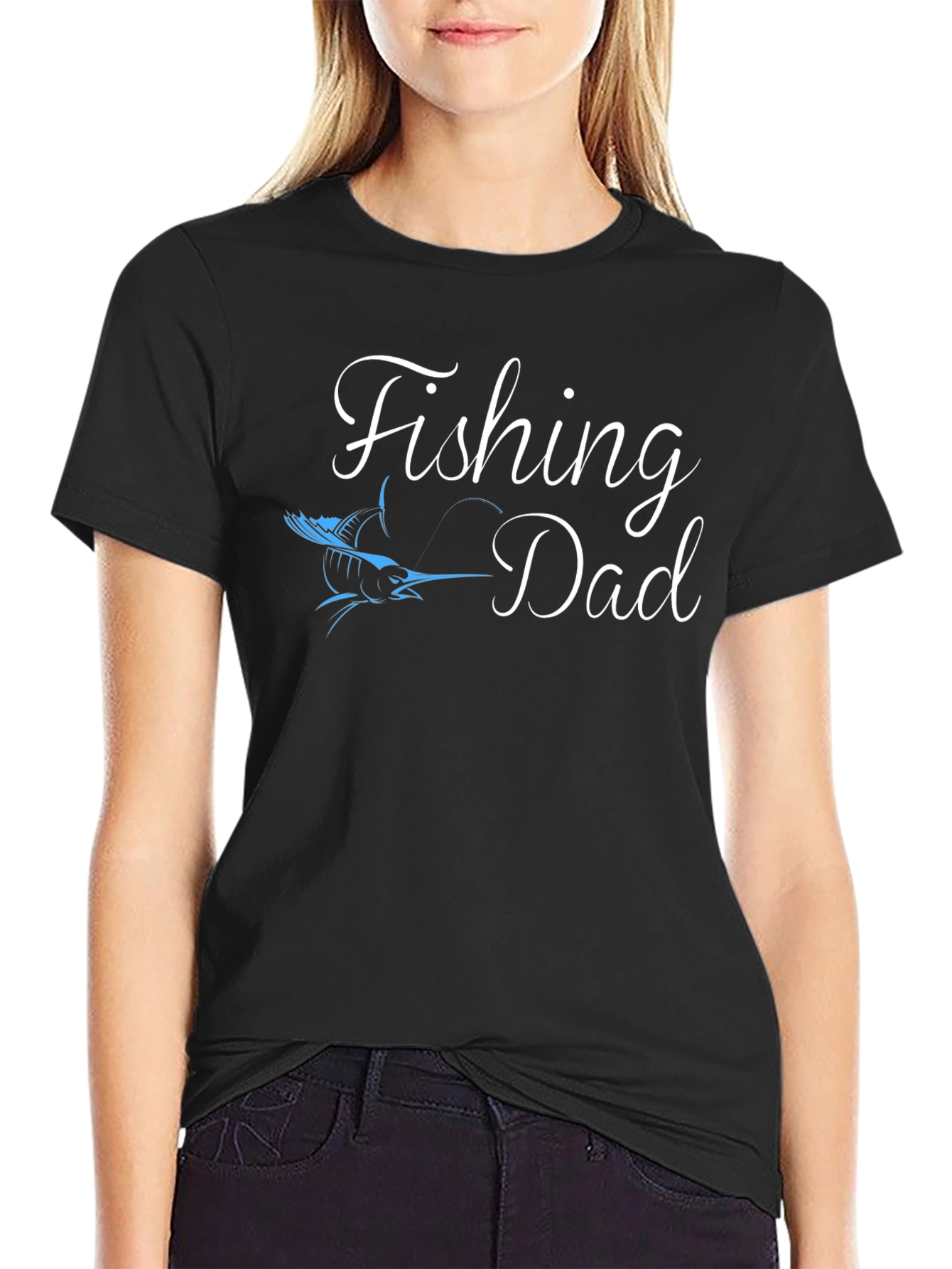 Black Fishing Dad T-Shirt - Black Tee with Fish Graphic view 2