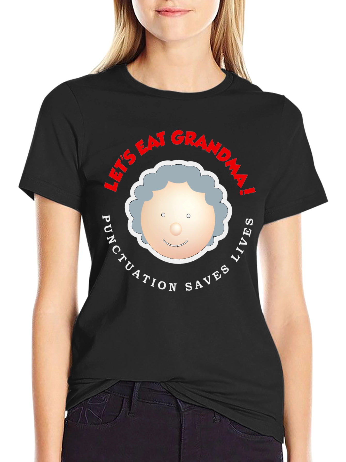 Black Let's Eat Grandma Funny Punctuation T-Shirt view 2
