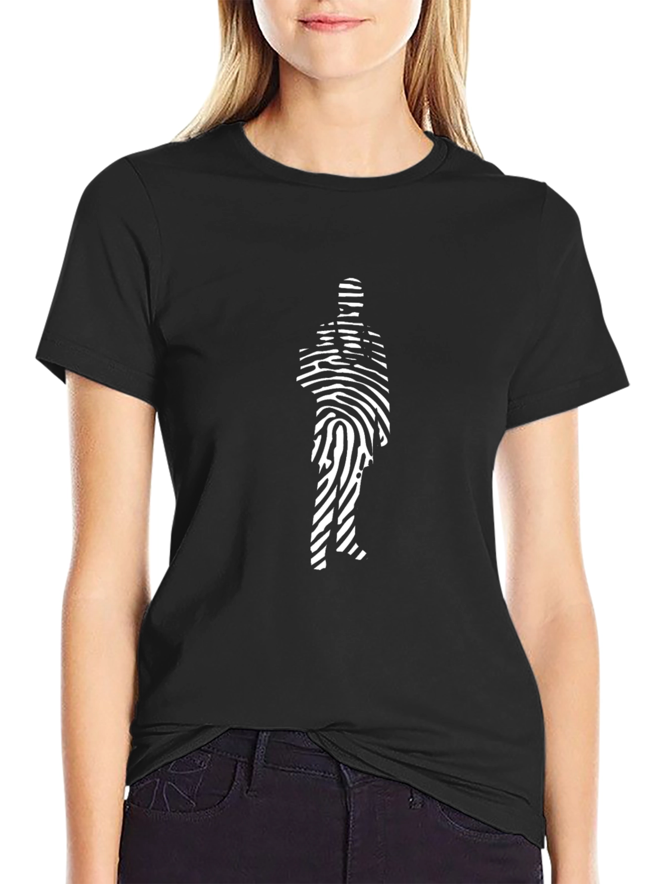 Black Fingerprint Silhouette Black T-Shirt view 2