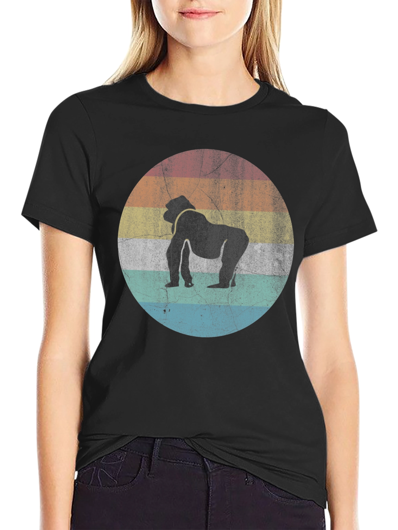 Black Vintage Gorilla T-Shirt - Retro Ape Design view 2