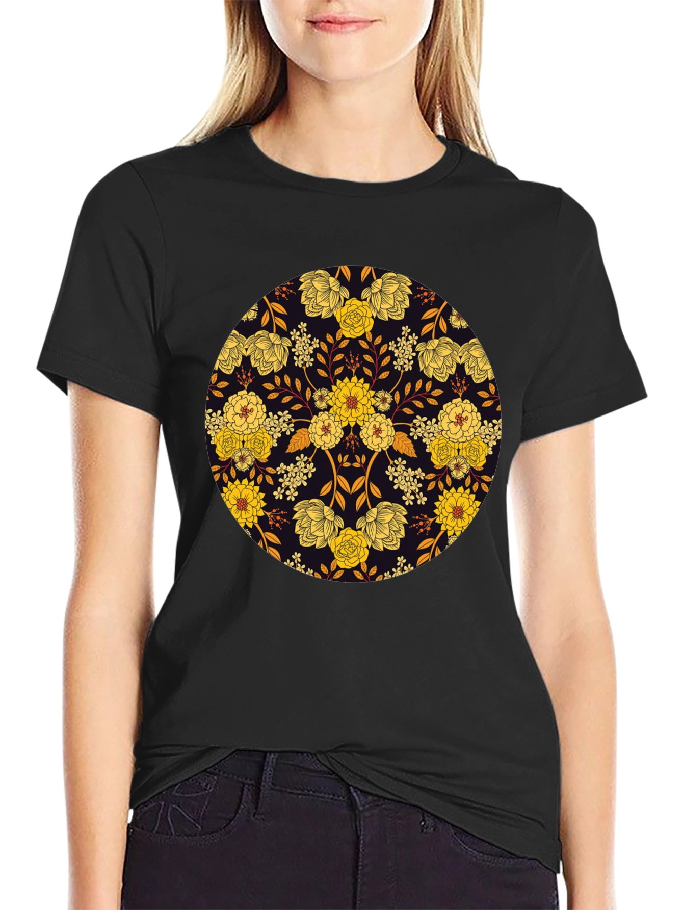 Black Floral Mandala Graphic Tee - Stylish Men's T-Shirt view 2