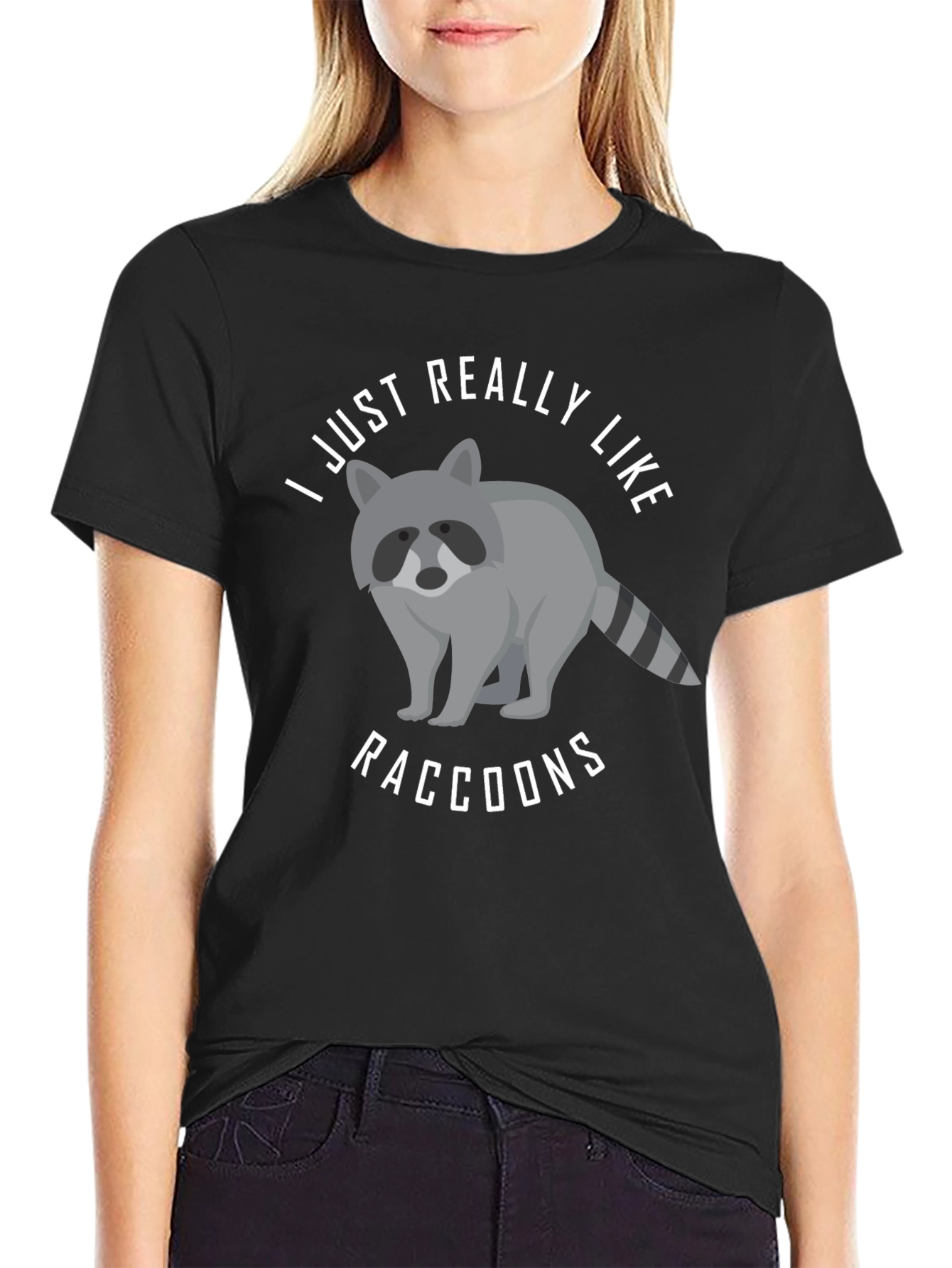 Black I Just Really Like Raccoons Graphic T-Shirt view 2