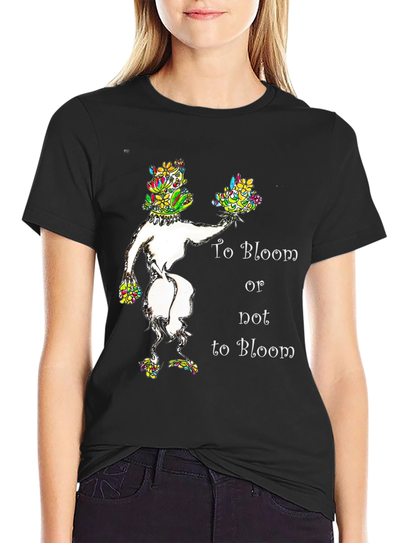 Black Floral Bloom T-Shirt: To Bloom or Not to Bloom view 2