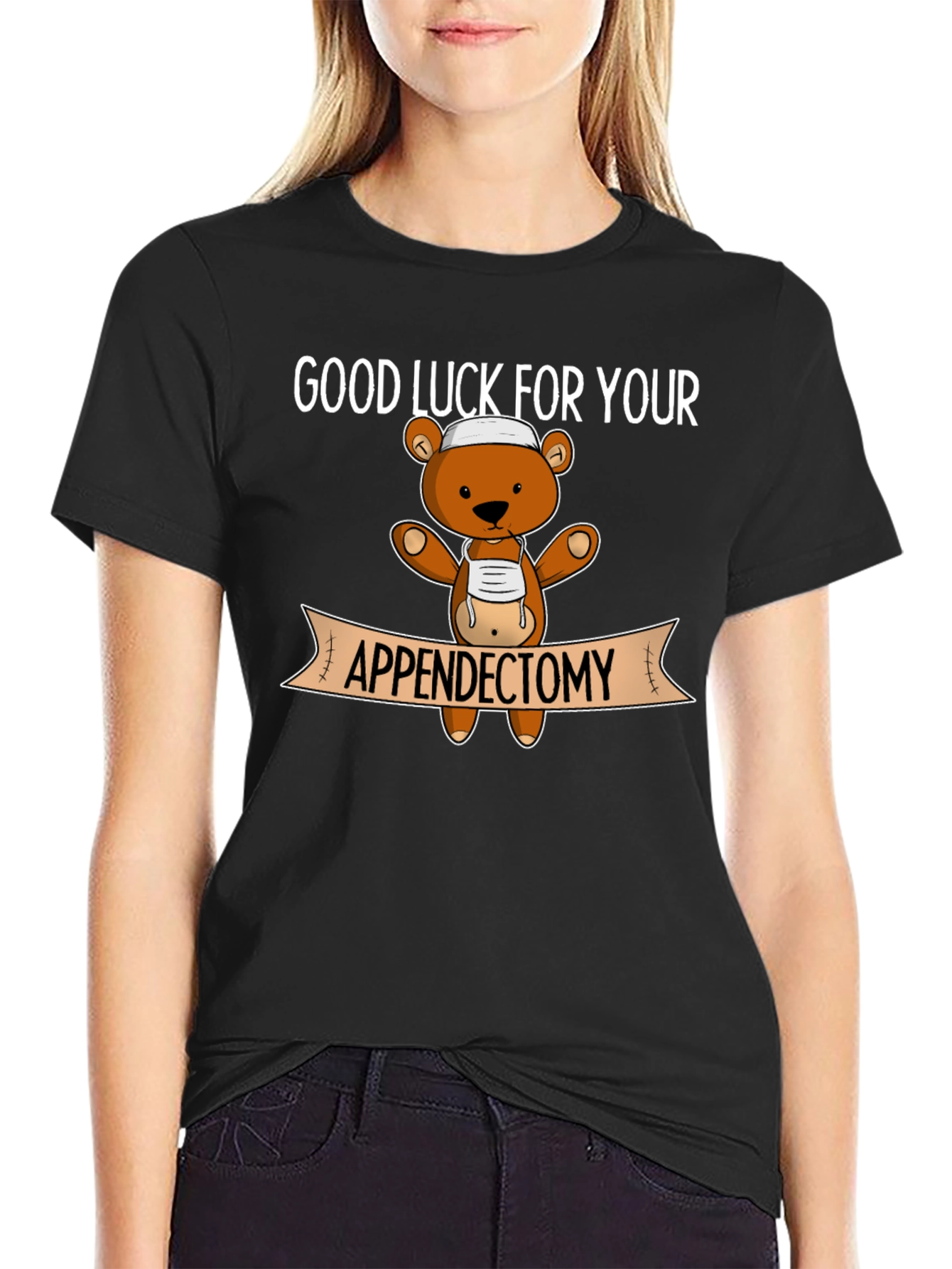 Black Good Luck Appendectomy Teddy Bear Graphic T-Shirt view 2