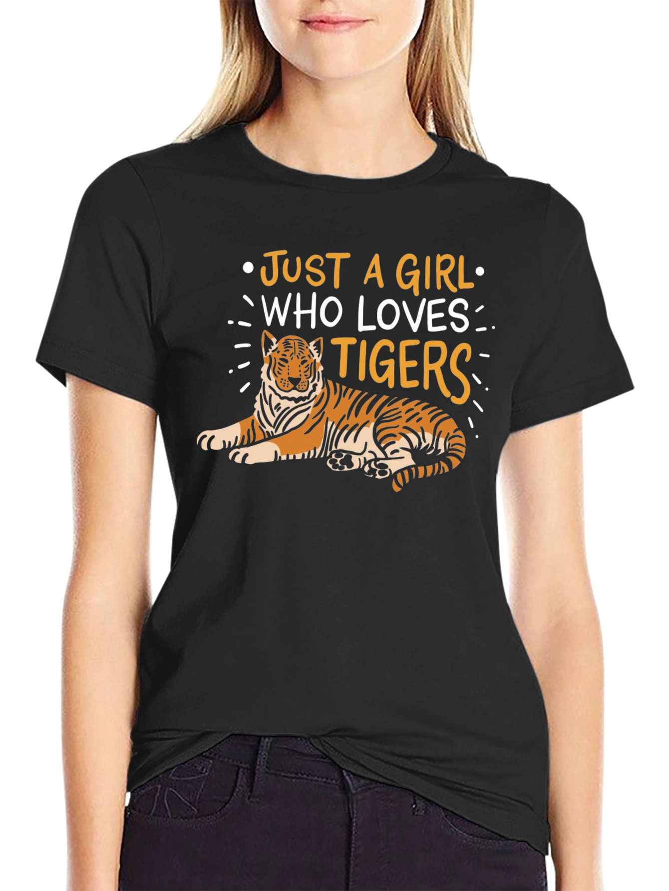 Black Just a Girl Who Loves Tigers T-Shirt - Black view 2